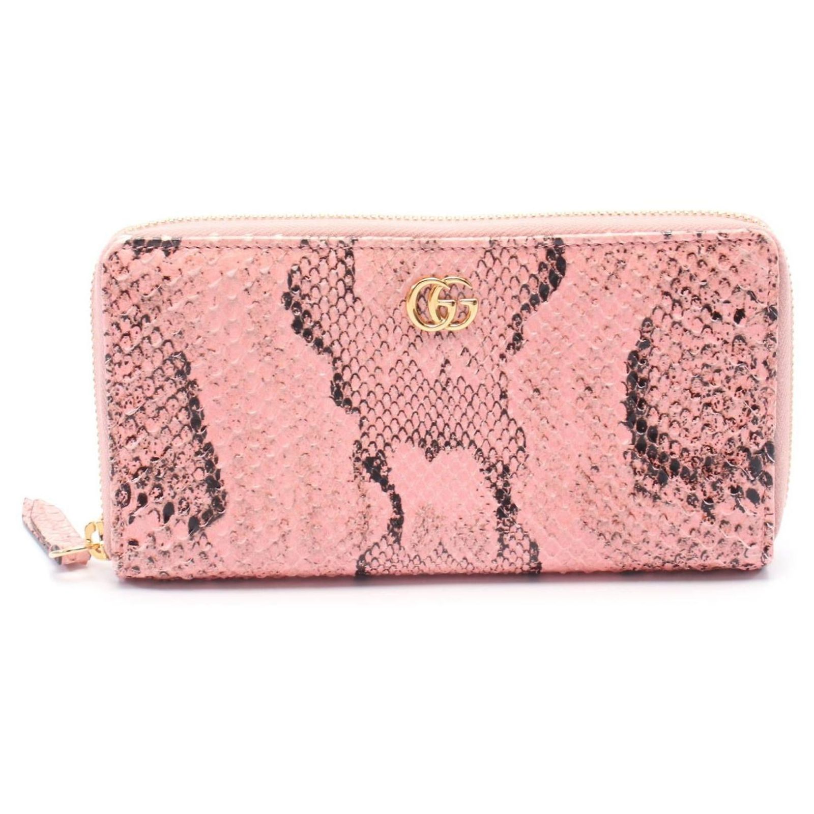 Gucci GG Marmont Exotic Leather Long Wallet Black Pink ref 