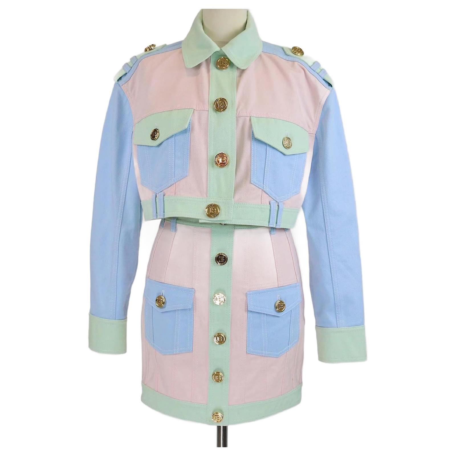 Balmain Colorblock Cotton Denim Accents Front Pocket Cropped