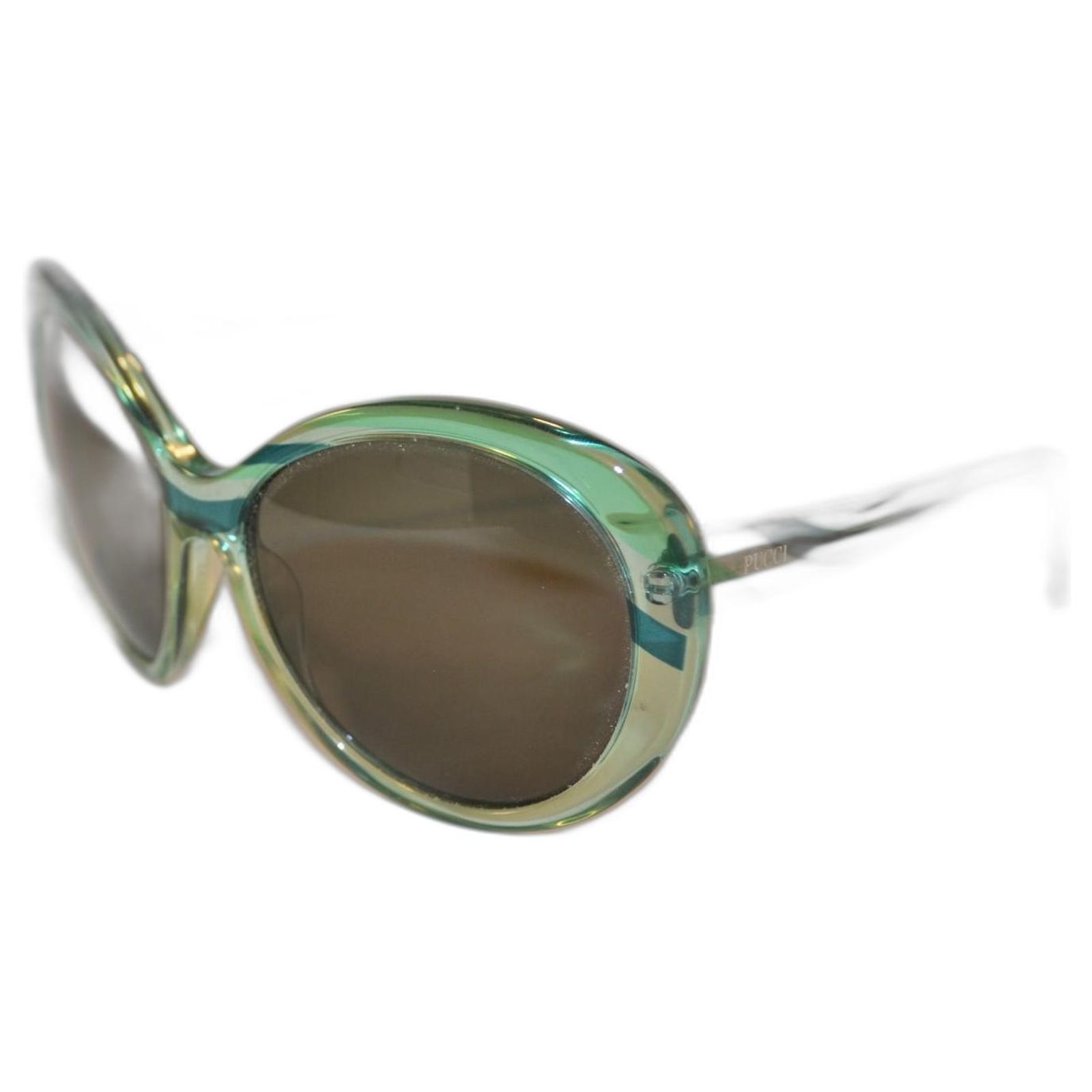 Lunettes De Soleil Emilio Pucci Vintage - Modèle Papillon, Monture Bleu-vert Plastique/métal - Verres Gris - Occasion Femme
