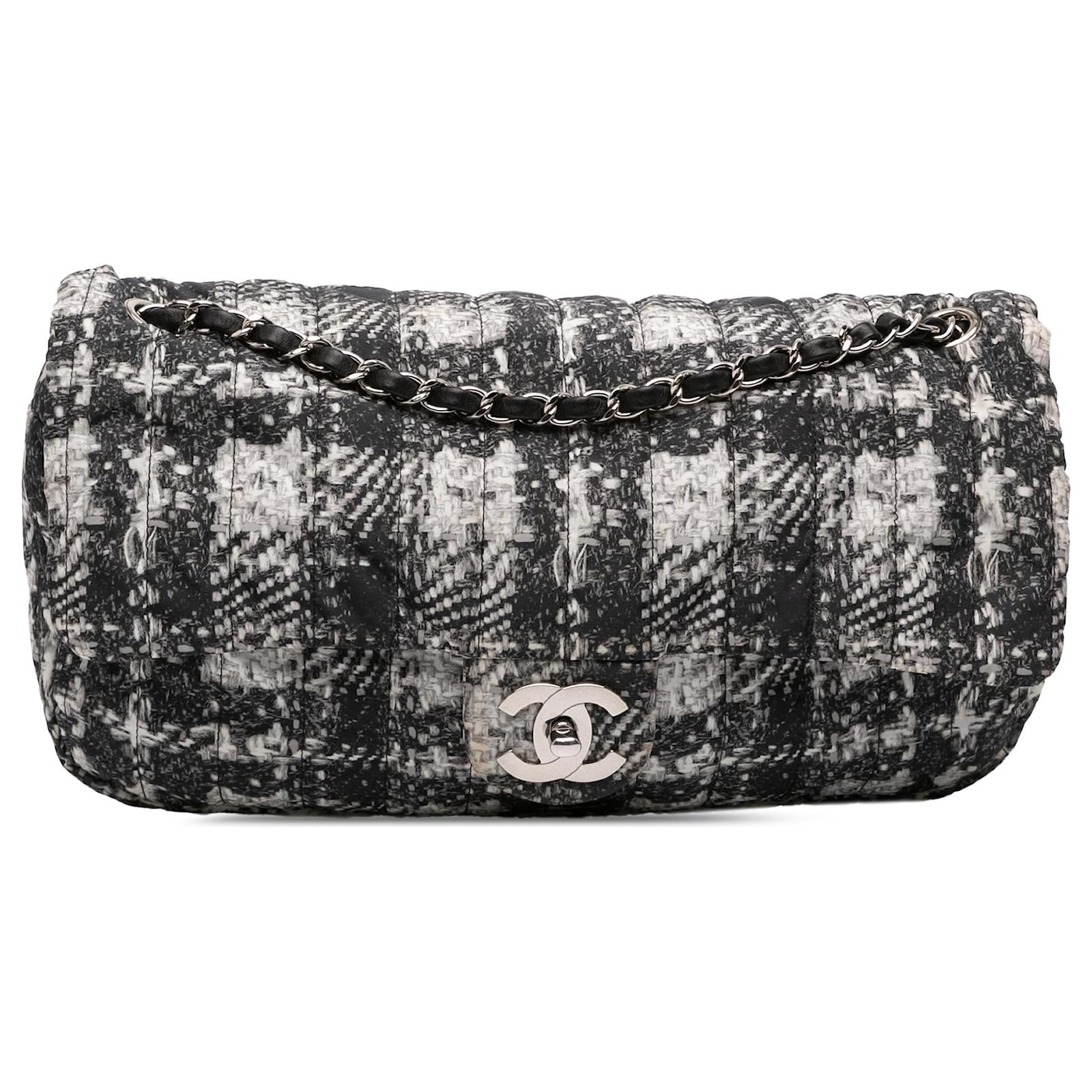 Chanel Gray CC Tweed Print Nylon Single Flap Cloth ref.JC2561755