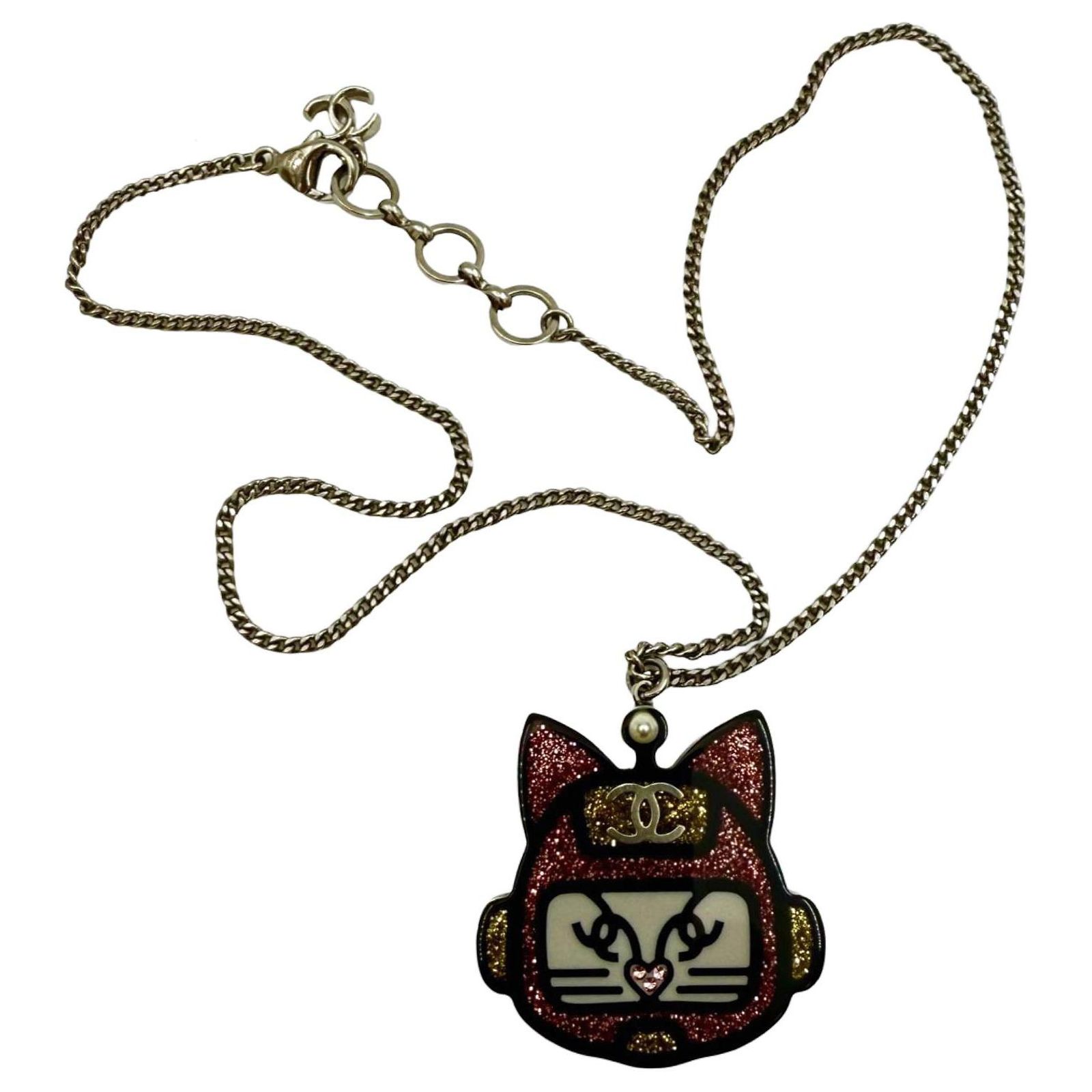 Chanel Choupette Cat Robot Necklace black pink yellow Plastic ref