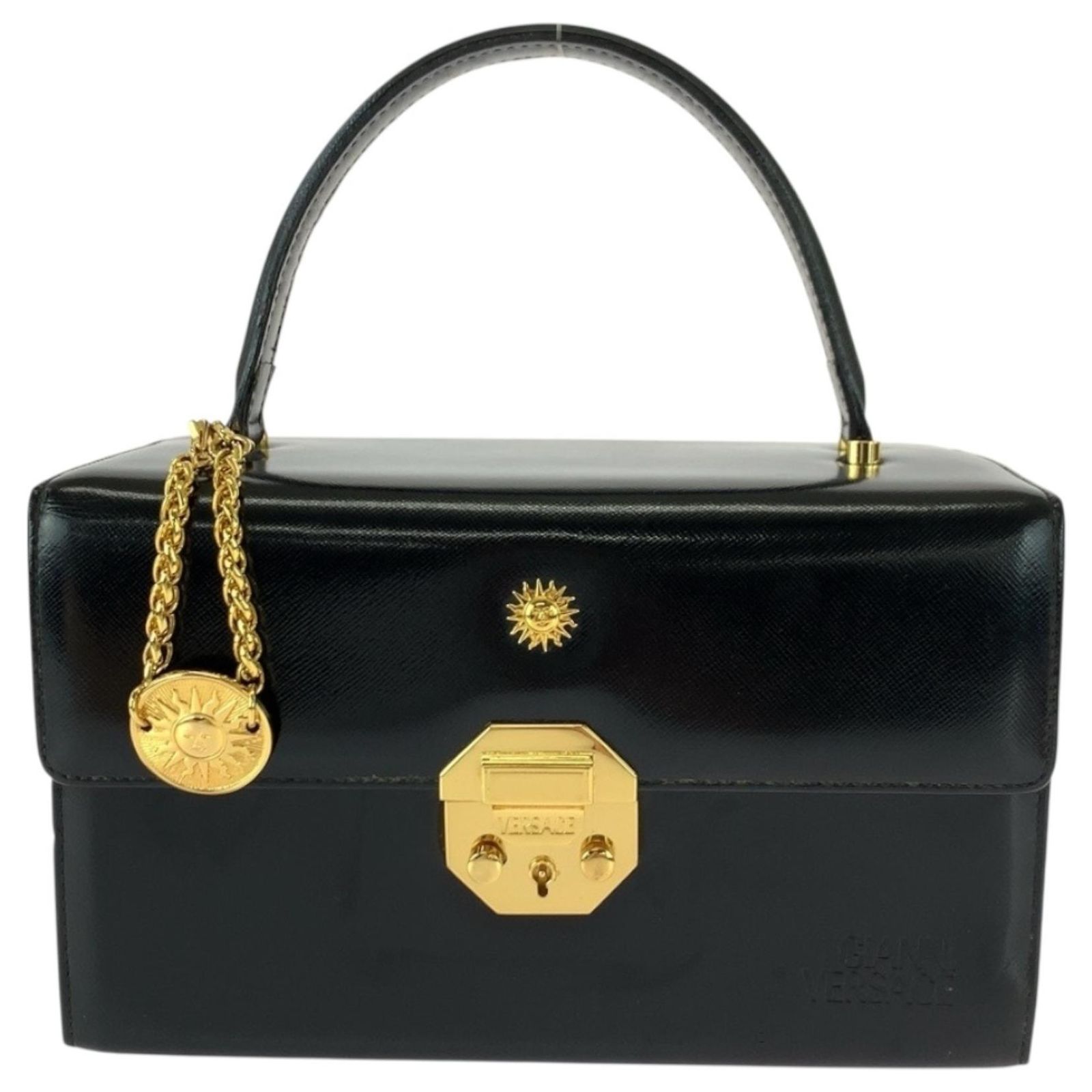 Gianni Versace Vintage Sunburst Black Leather Handbag ref 