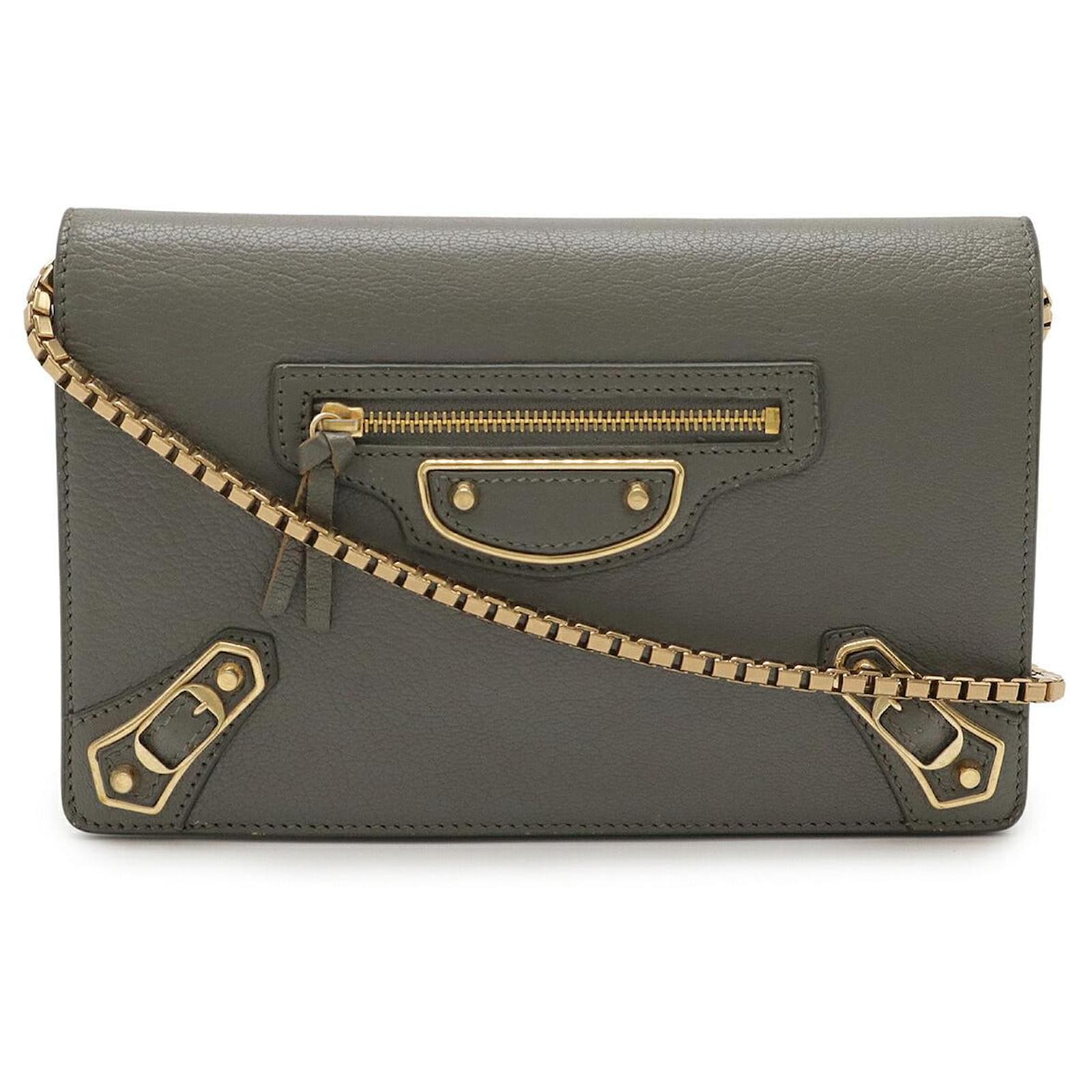 Balenciaga Leder Schultertasche mit Kette Grau Joli