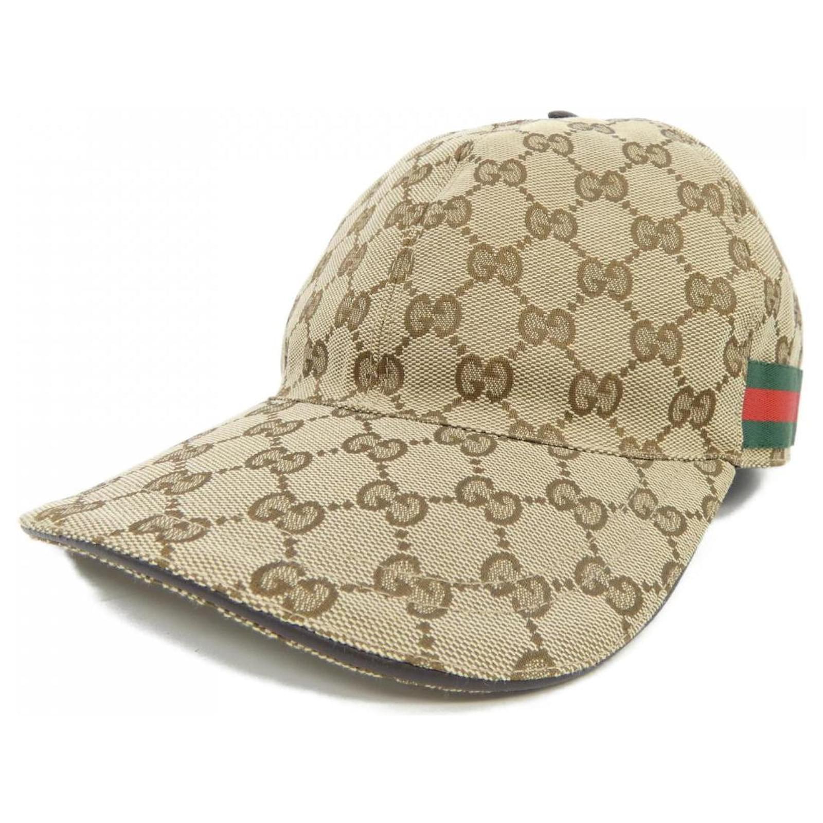 Cappellino da baseball in tela GG originale Gucci Marrone Beige