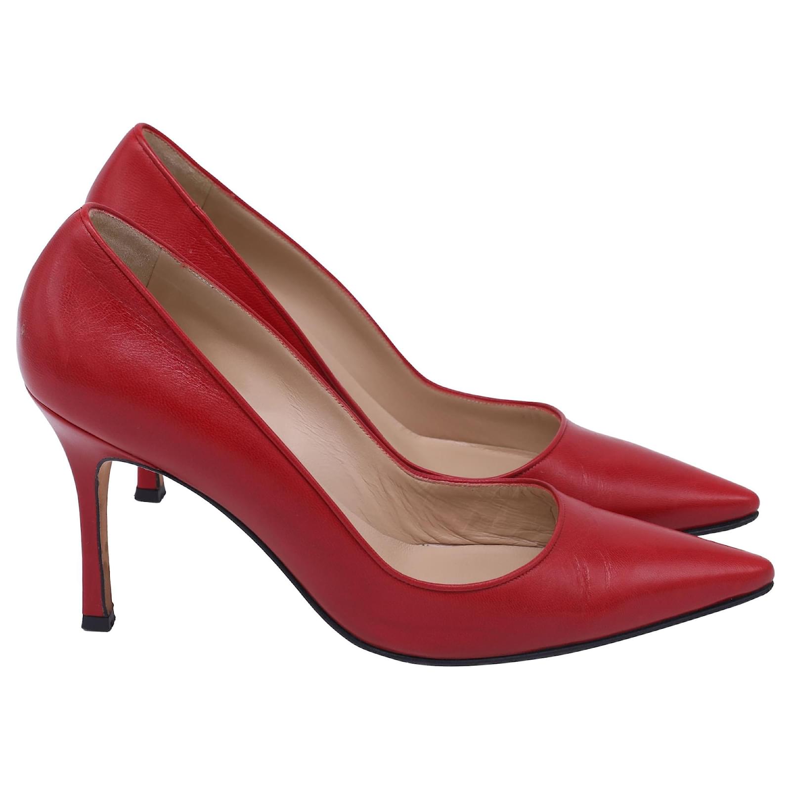 Zapatos de tacón puntiagudo Manolo Blahnik en cuero rojo Roja ref