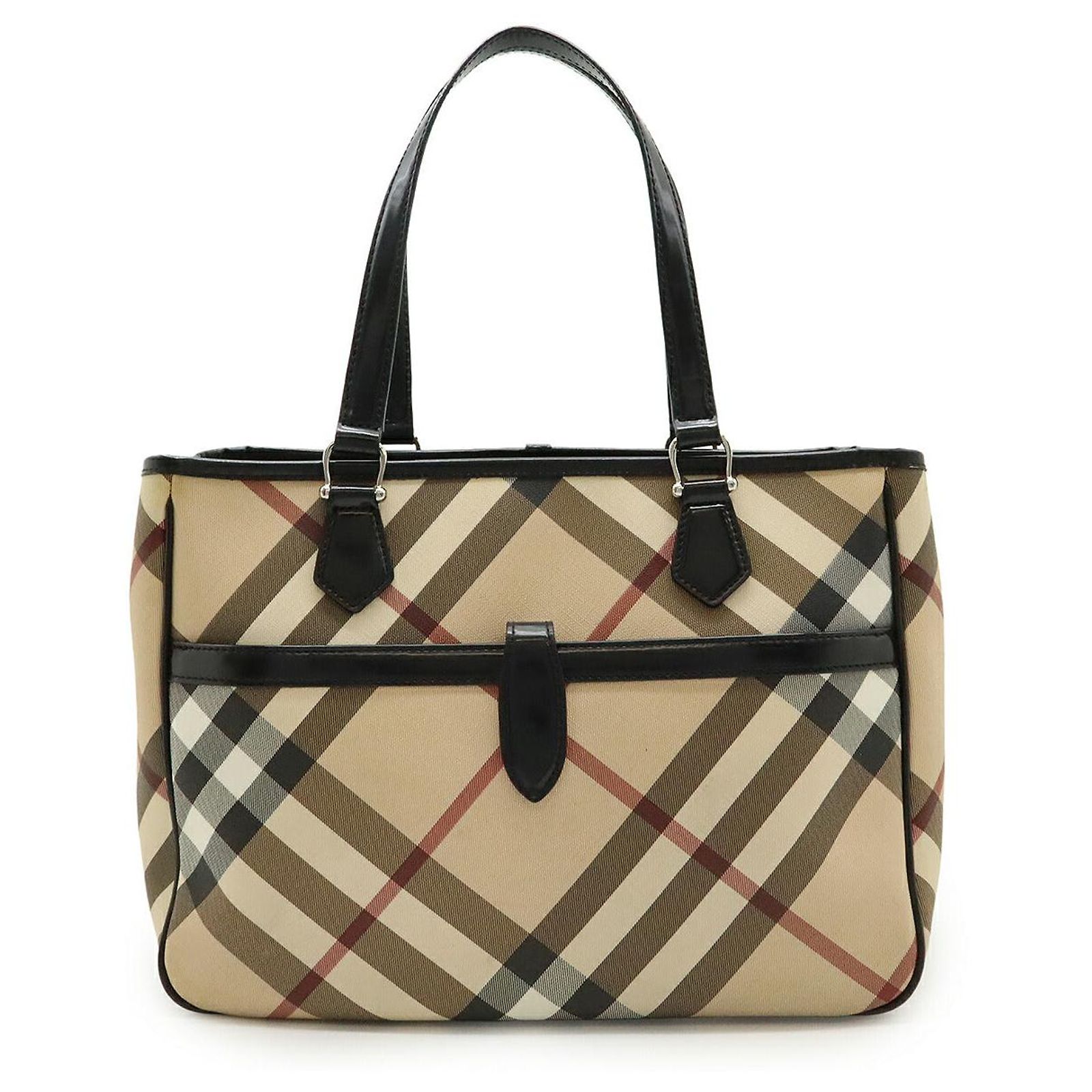 Burberry Brown Leather Nova Check Plaid Enamel Burberry Nova Check Canvas & Leather Tote Bag – Brown  main image 4