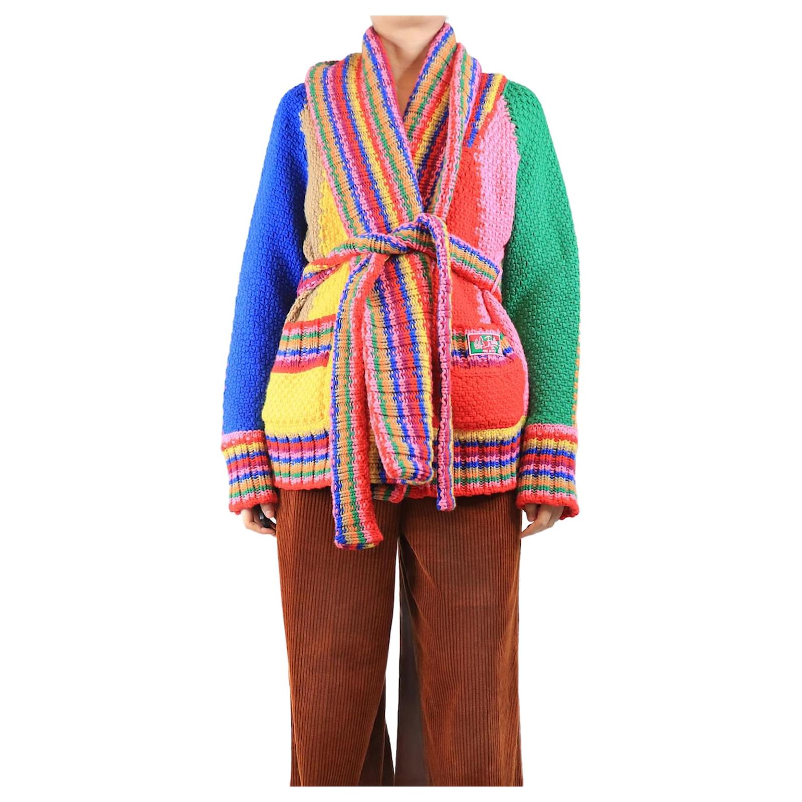 Emilio Pucci Multicolour chunky belted wool cardigan - size L