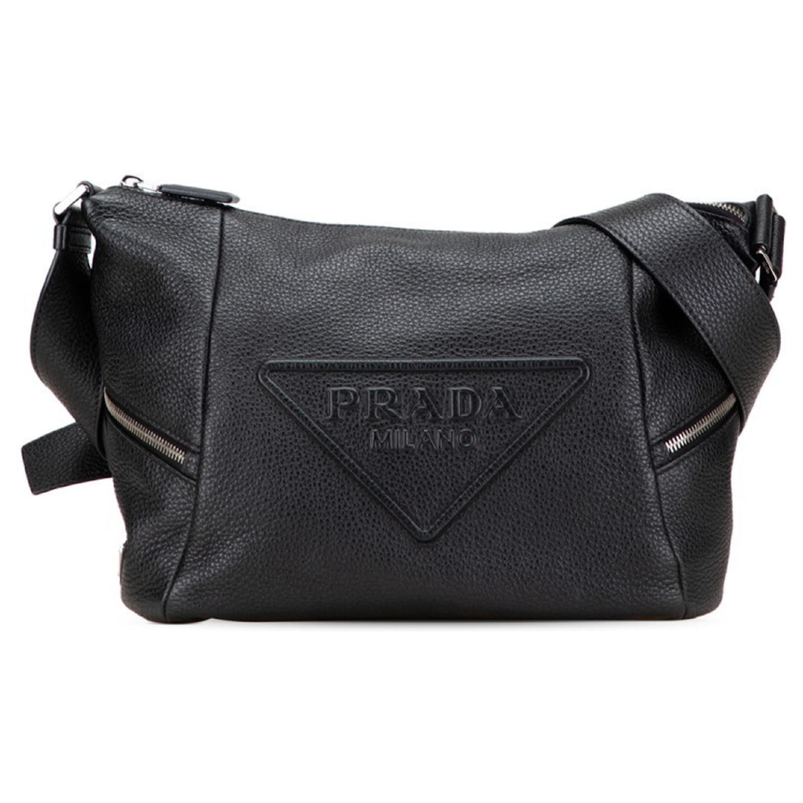 Bolso cruzado de hombro Prada con logo triangular Negro Cuero ref