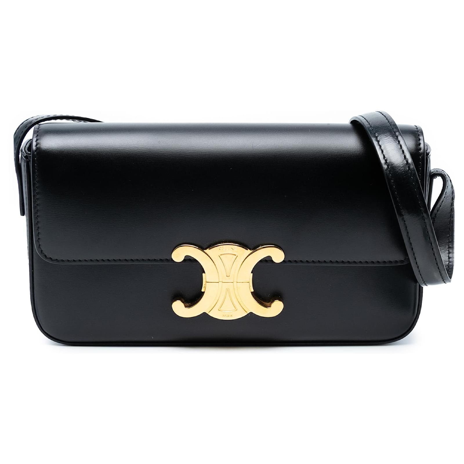 CELINE 25S CUIR TRIOMPHE BAG 30 IN BLACK CALFSKIN