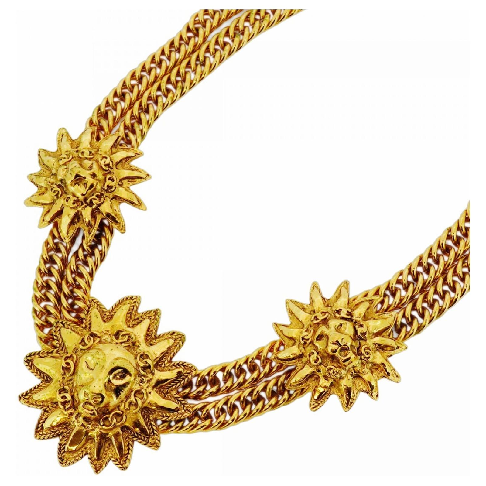 Chanel Coco Mark Lion Motif Double Chain Necklace Golden Gold-plated ...