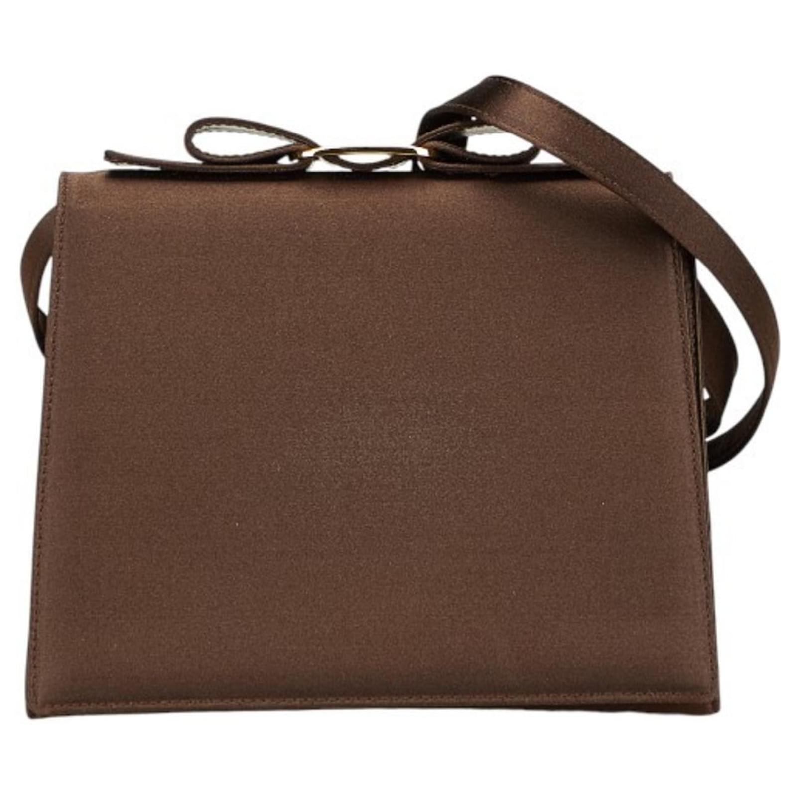 Salvatore Ferragamo Vara Ribbon Crossbody Shoulder Bag Brown Satin  