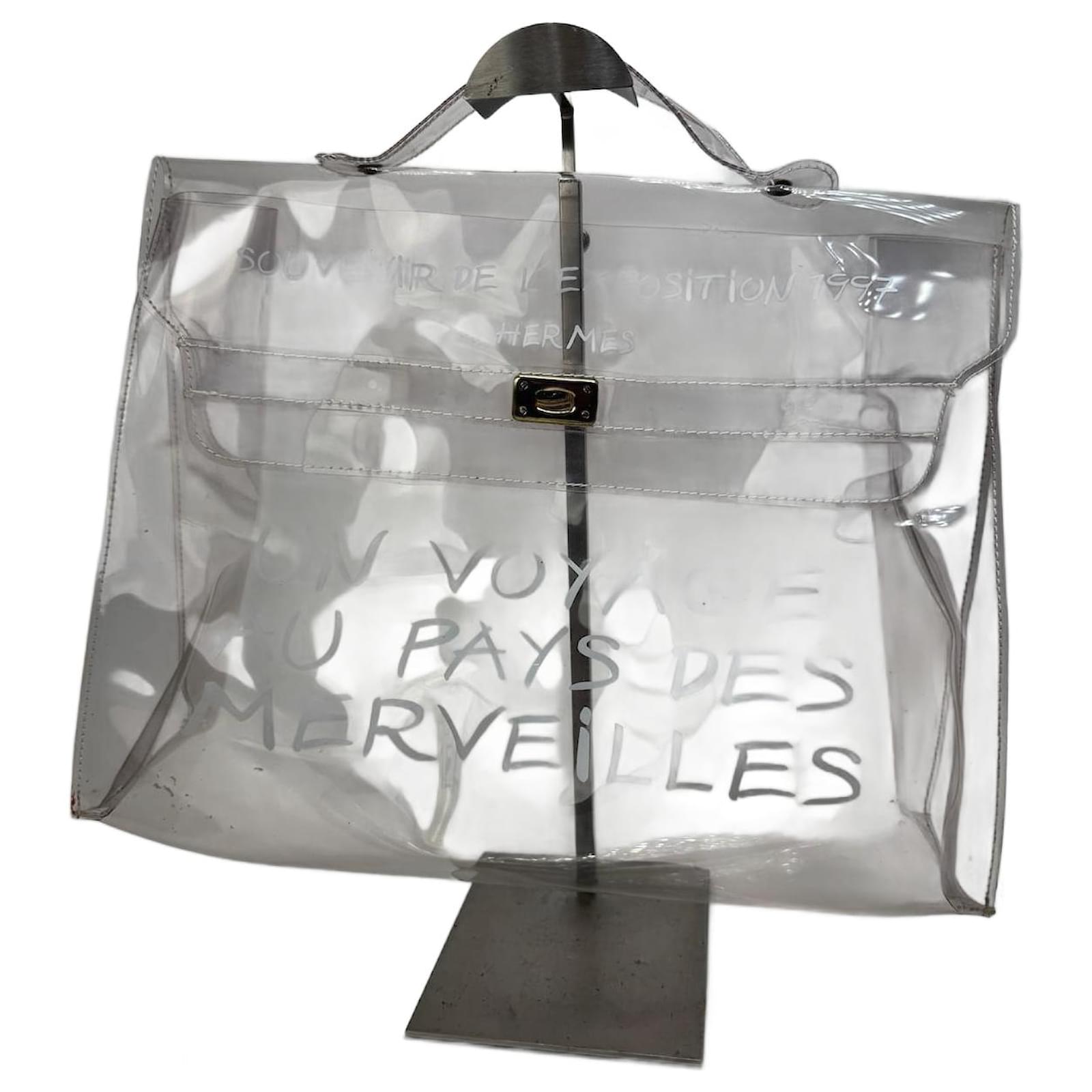 Hermès Vintage Hermes PVC Transparent Kelly Bag White Polyester