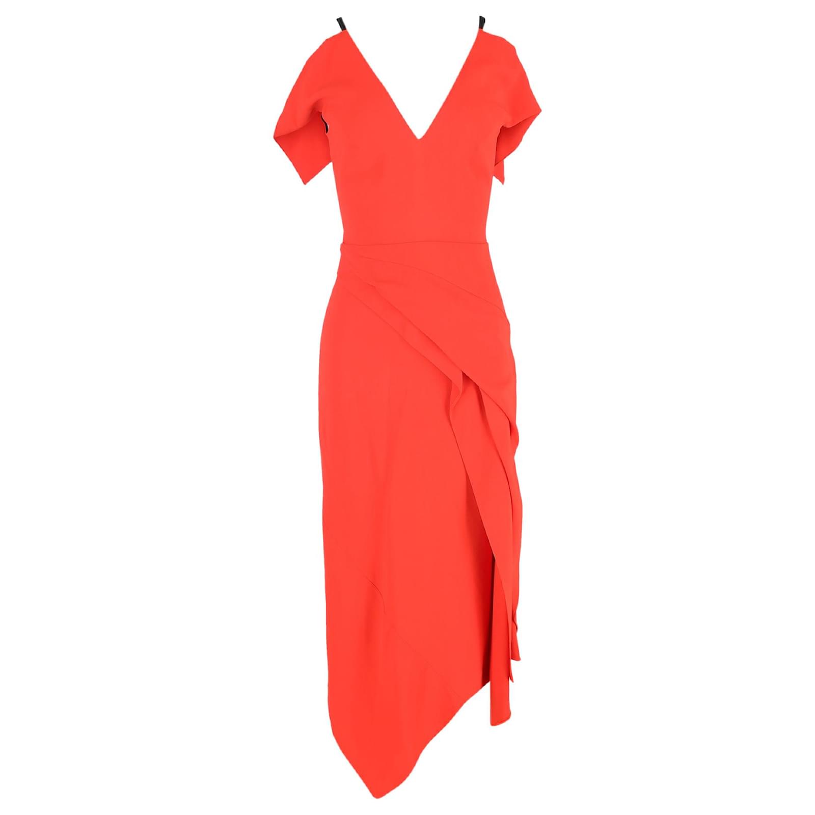 Roland Mouret Cold Shoulder Asymmetric Midi Dress in Orange Viscose  Cellulose fibre ref.2572264 - Joli Closet