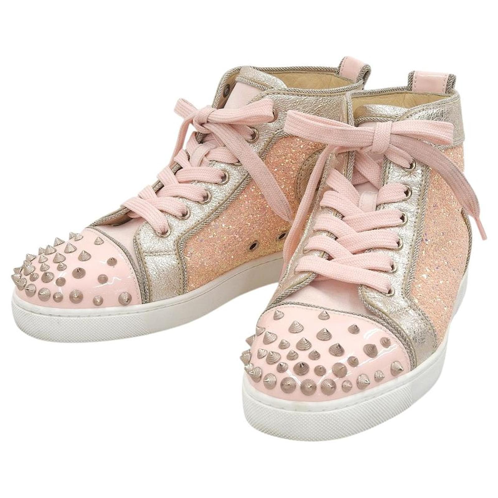 Baskets montantes Louis Glitter Studs de Christian Louboutin Rose