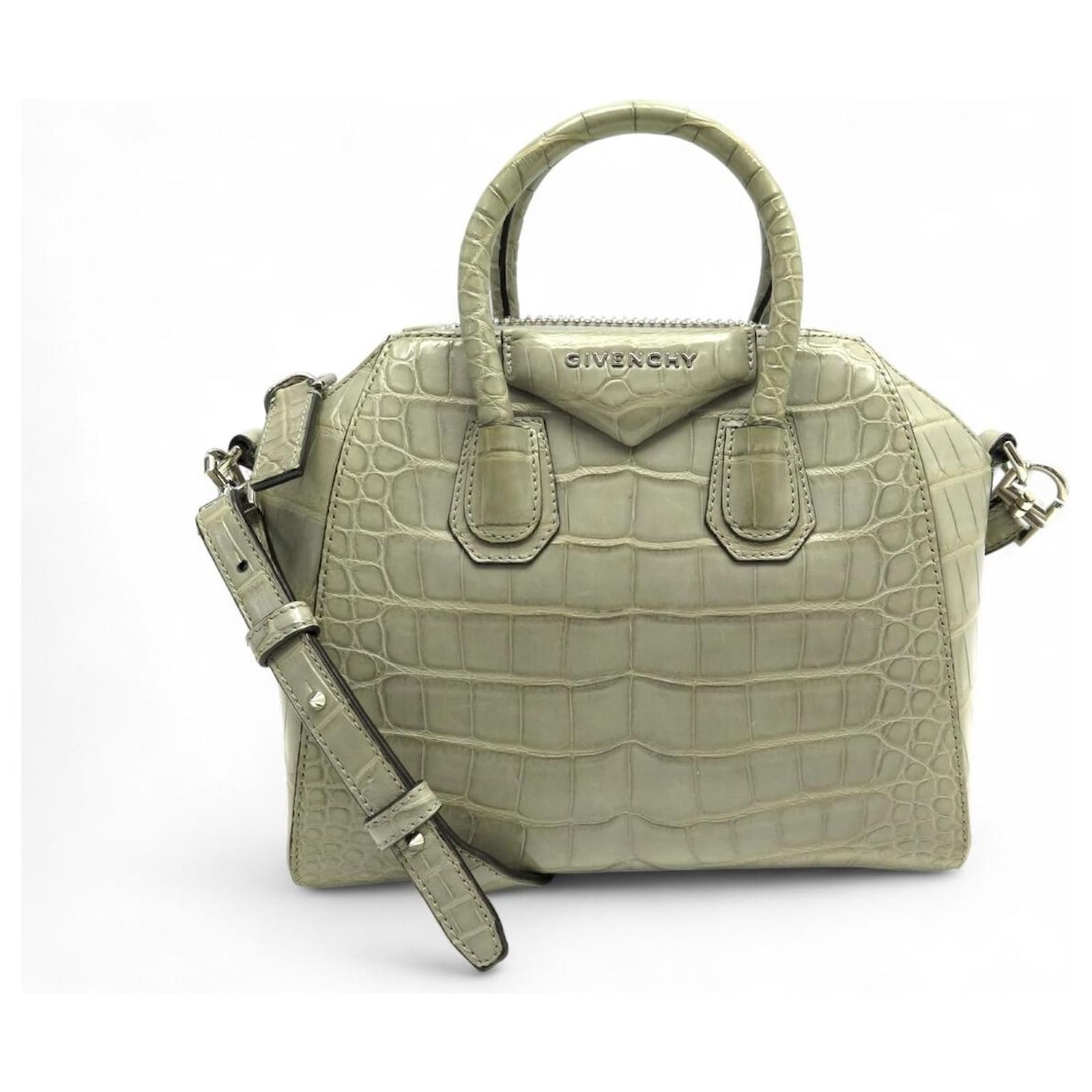 GIVENCHY ANTIGONA MINI HANDTASCHE AUS GRAUEM KROKODILLEDER MIT