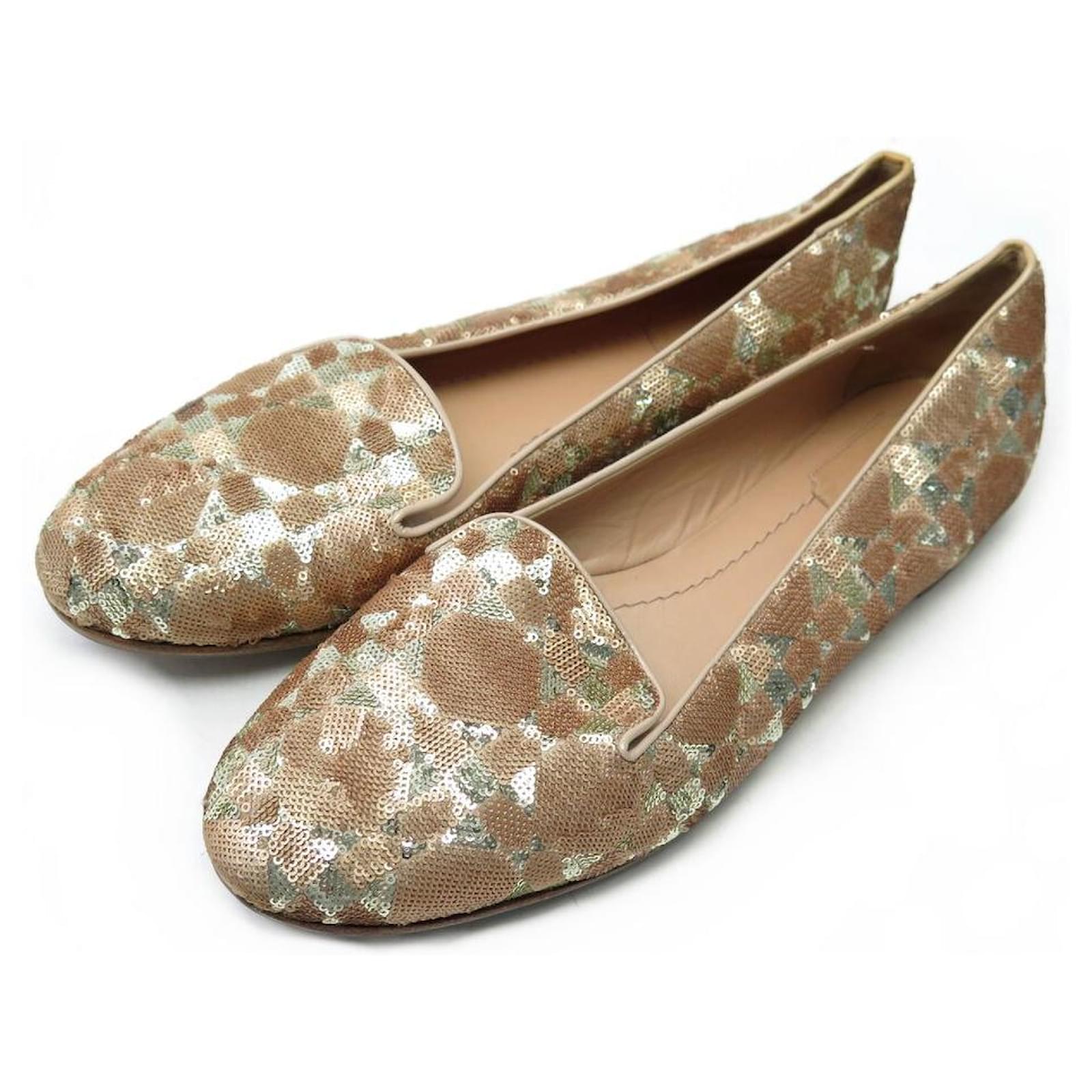 CHAUSSURES CHRISTIAN DIOR MOCASSINS SLIPPERS 39 SEQUINS CANNAGE