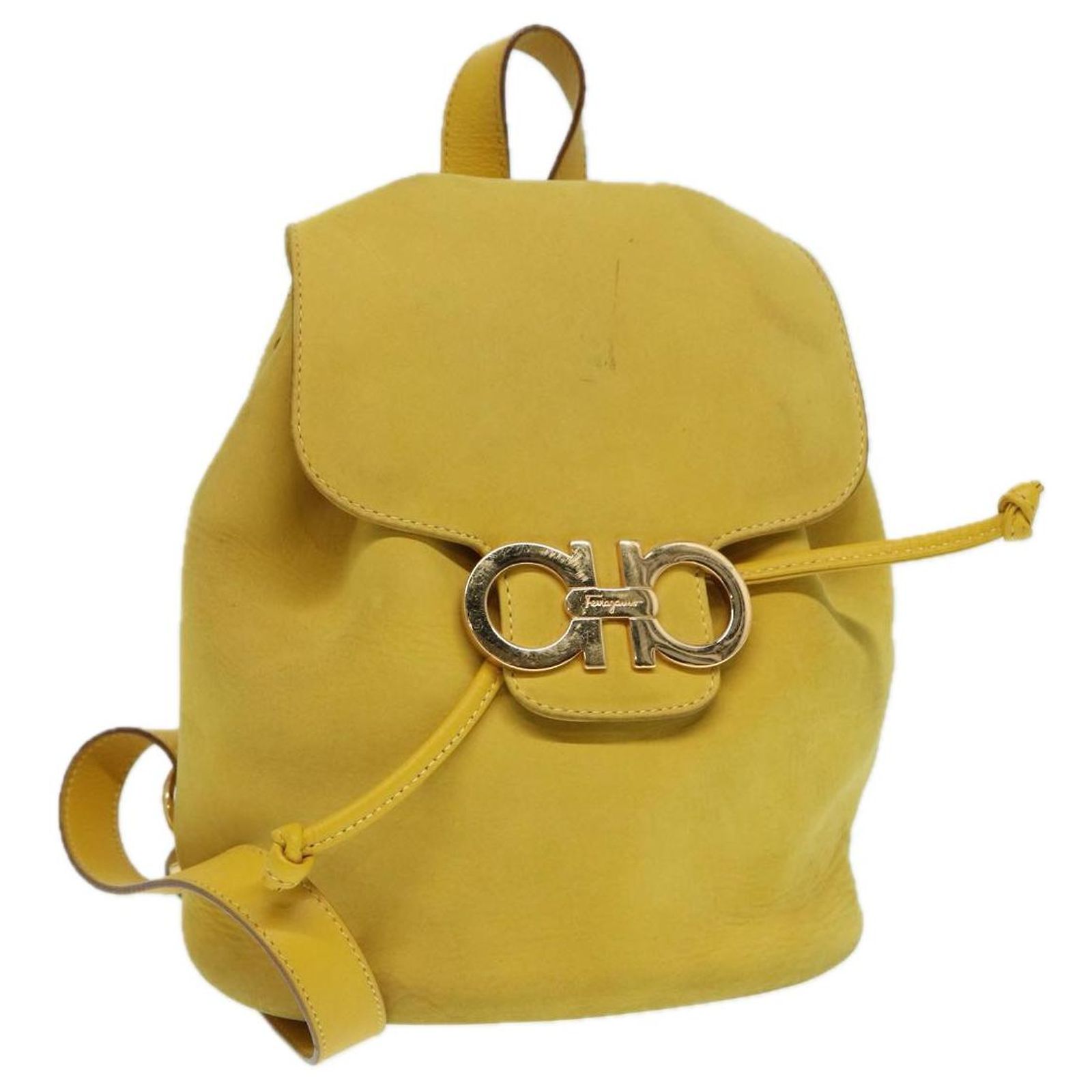 Salvatore Ferragamo Gancini Flap Drawstring Backpack Suede 