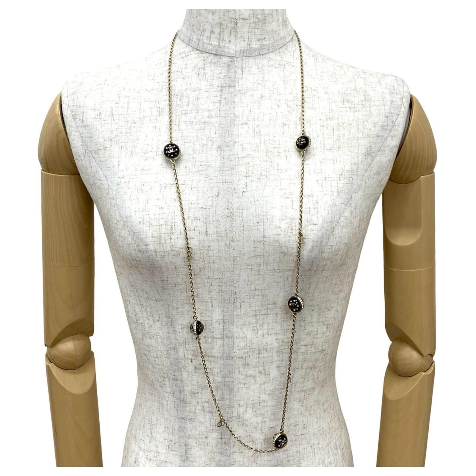 アクセサリー CHANEL Coco Mark Rhinestone Necklace Chanel Coco Mark Rhinestone Necklace Black Golden Gold