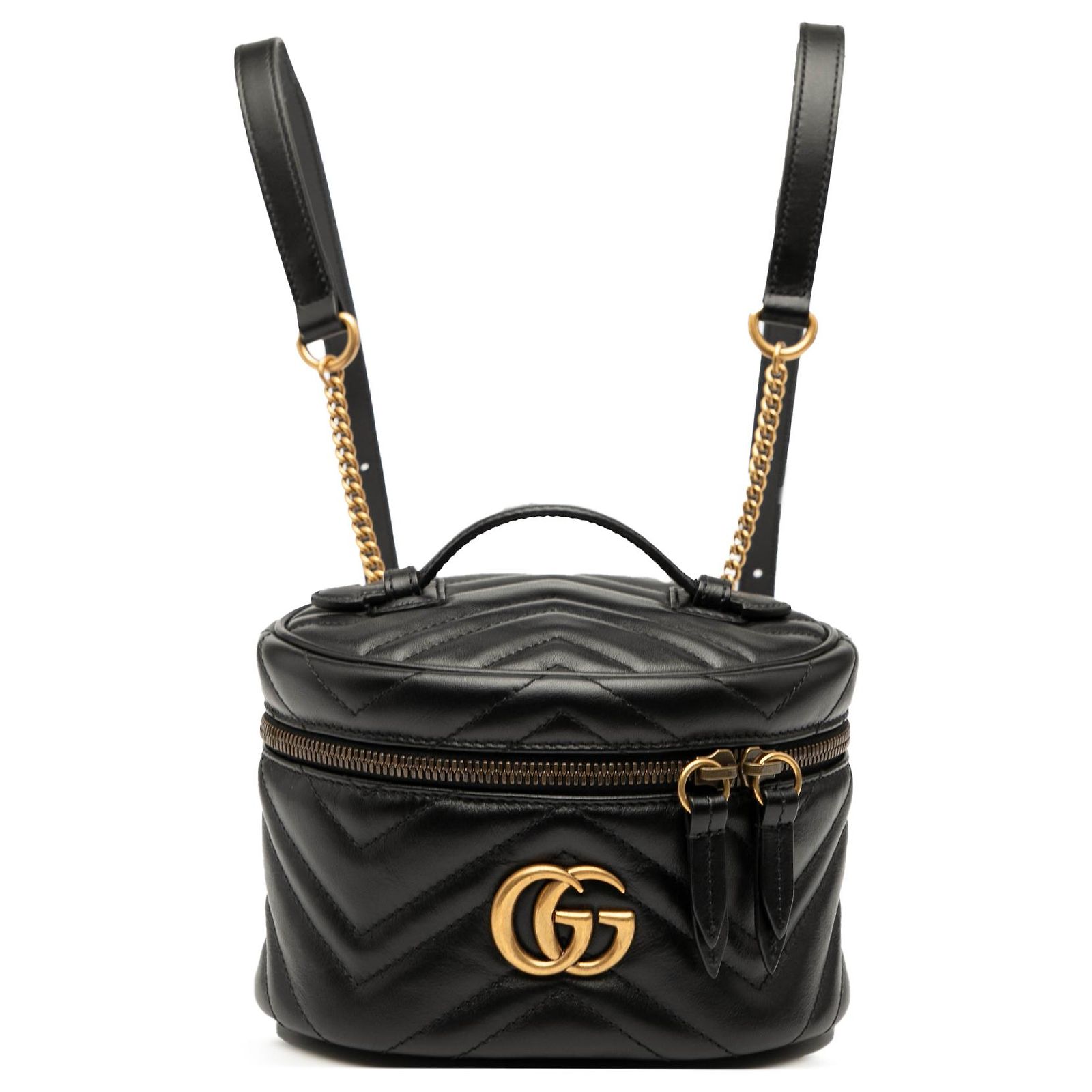 New! Gucci Matelasse Mini GG Marmont Calfskin Leather Round Backpack Gucci Black Calfskin Matelasse GG Marmont Round Mini  main image 4
