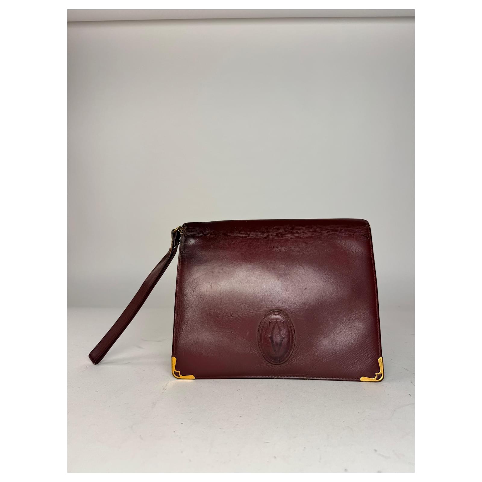 Vintage Cartier Leather Clutch Burgundy Dark red
