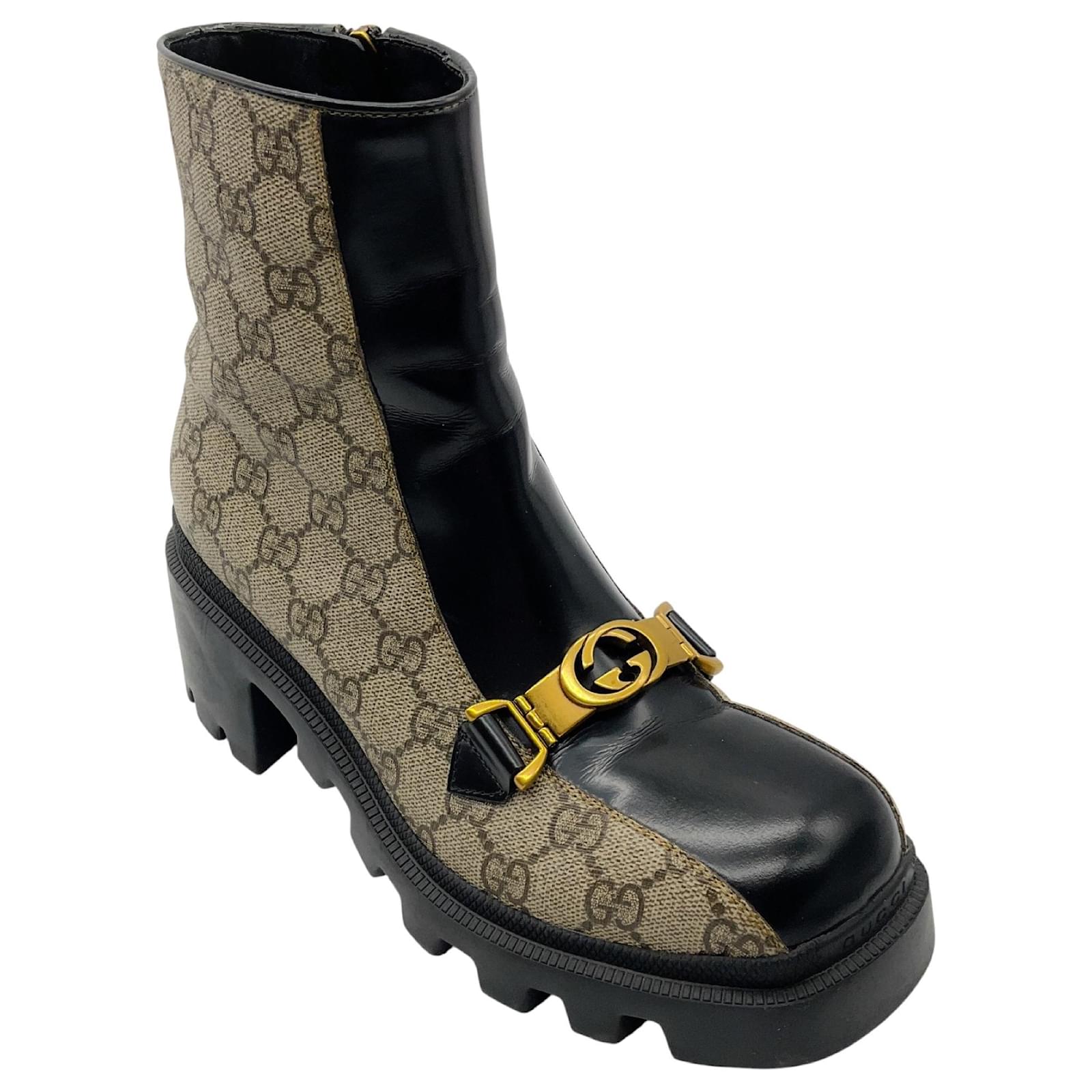 Bottes à chevilles Gucci GG Supreme Horsebit entrelacées G beige