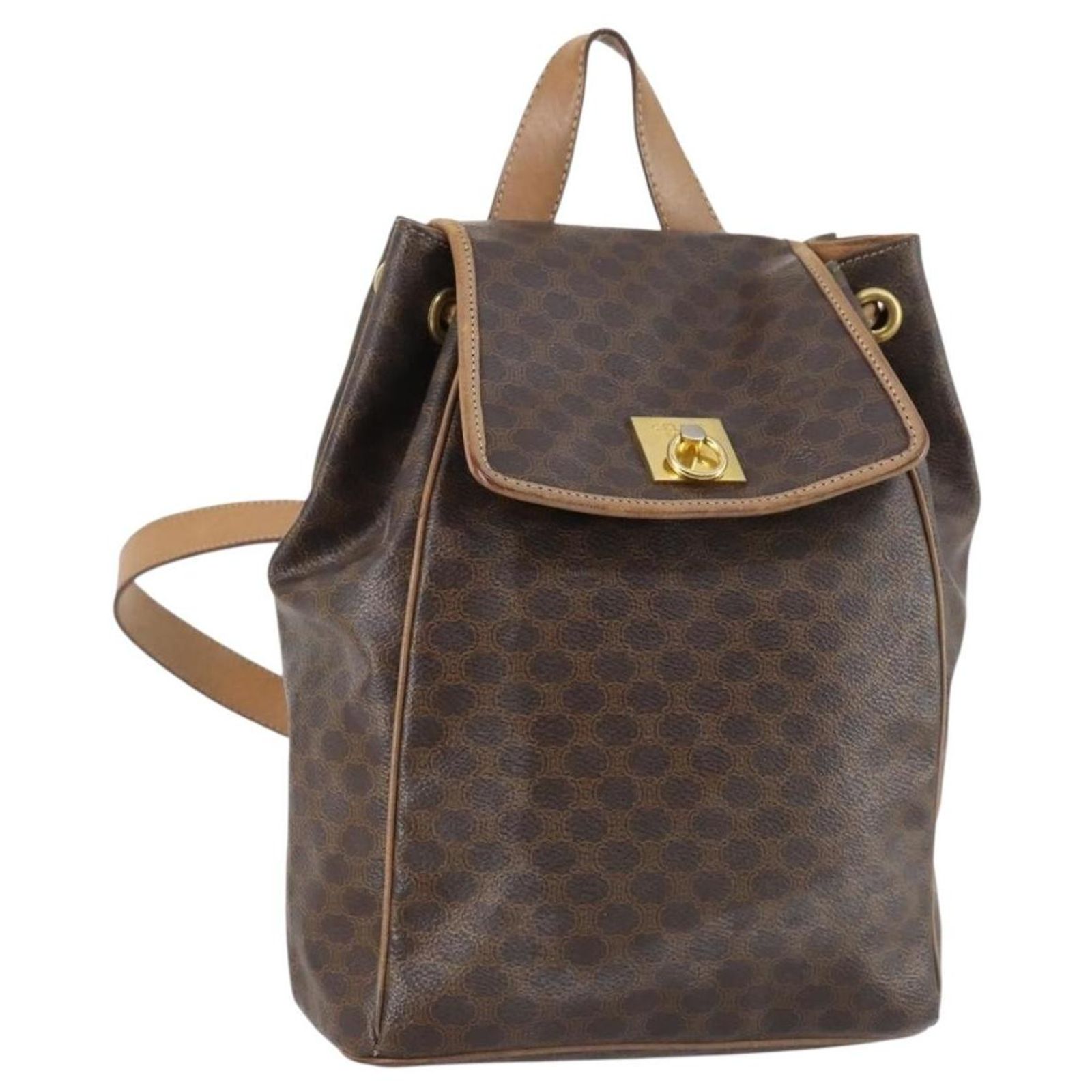 CELINE Macadam Canvas Backpack Silver Auth 146658 Céline Celine Vintage Drawstring Flap Backpack Macadam  main image 2