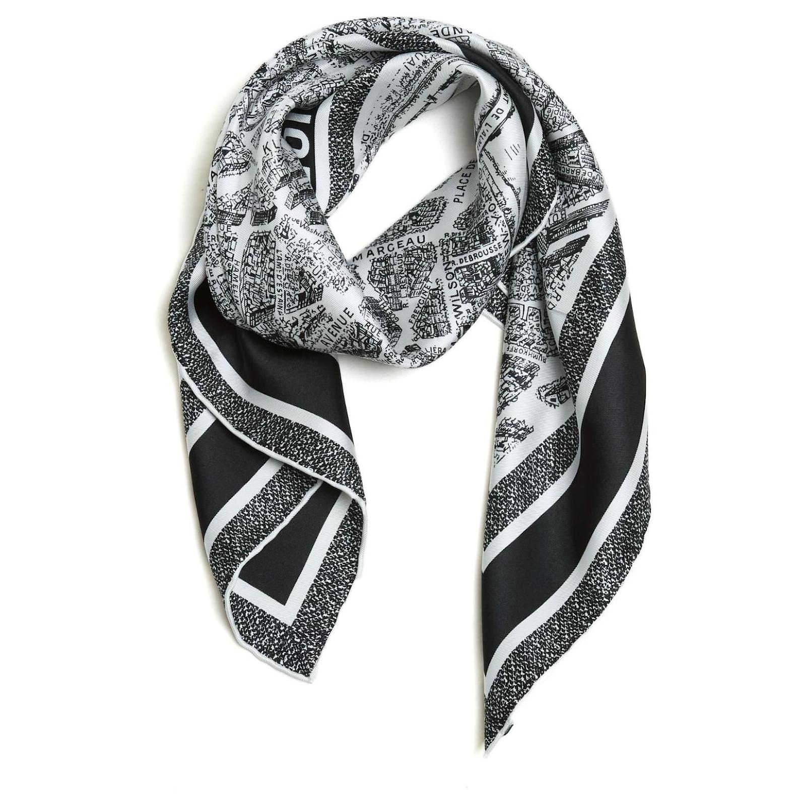 Christian Dior Paris Map Silk Iconic White Navy Twill Scarf NIB