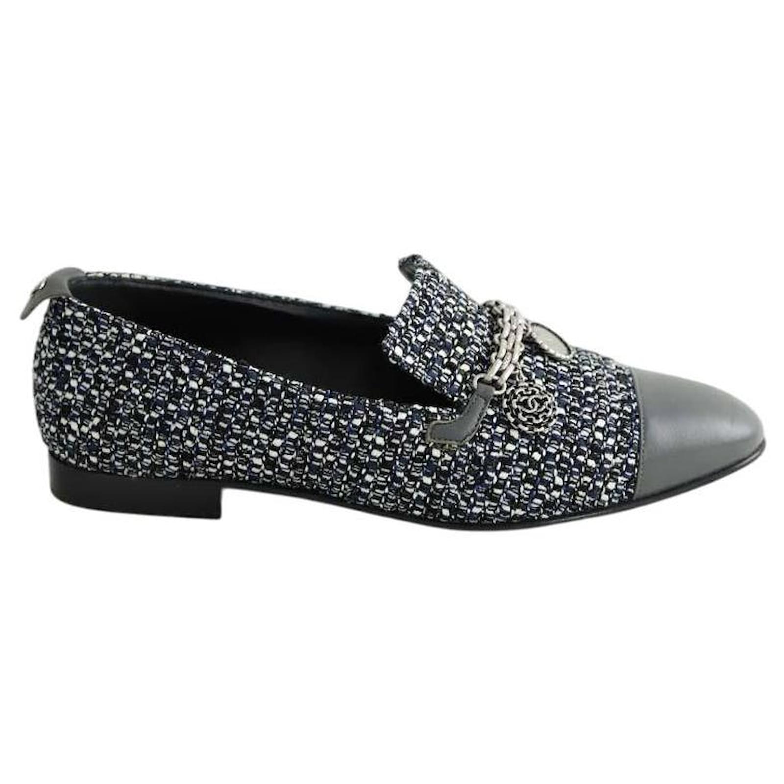 Chanel Navy Tweed Loafers Navy blue Joli Closet