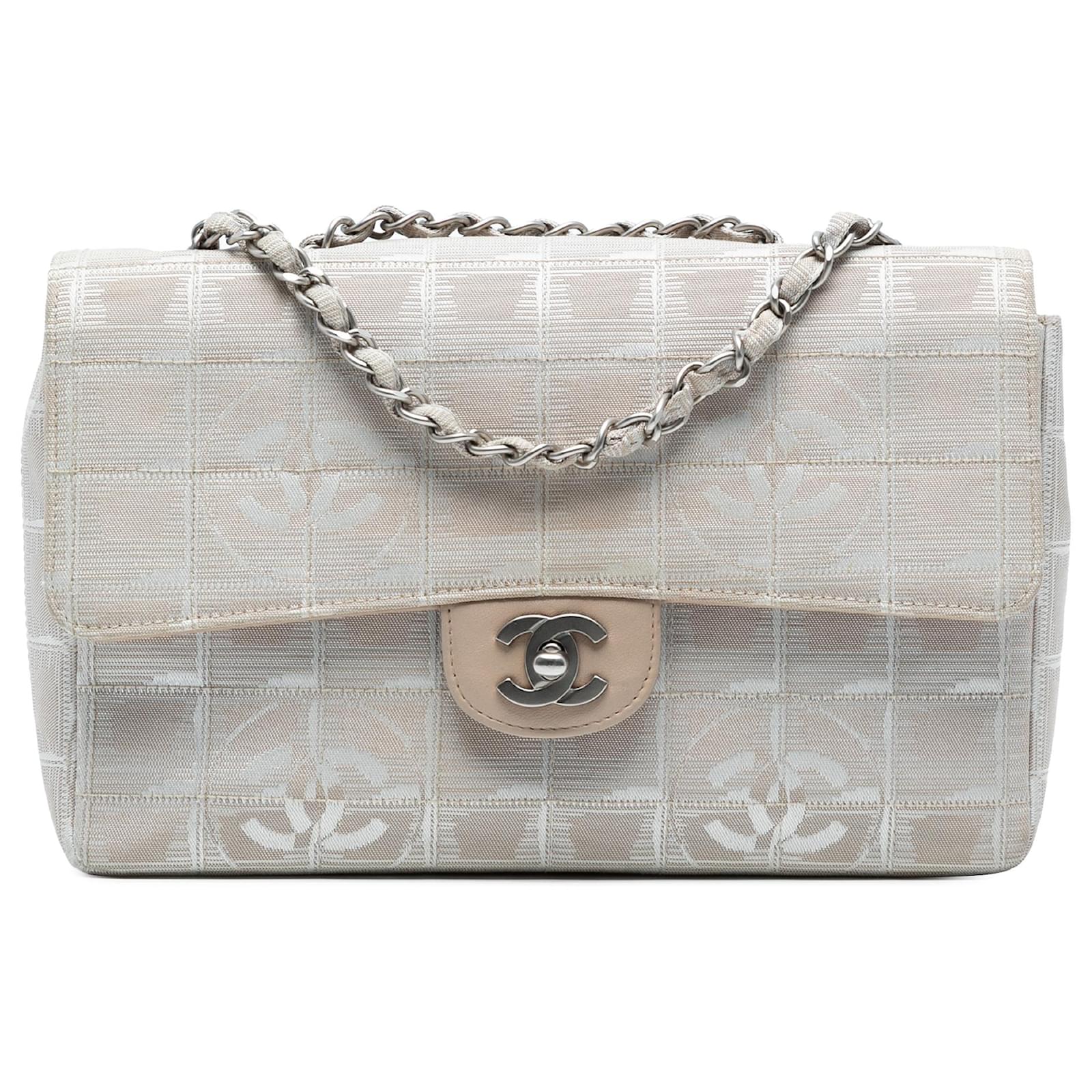 Chanel Brown Medium New Travel Line Nylon Single Flap Beige Cloth