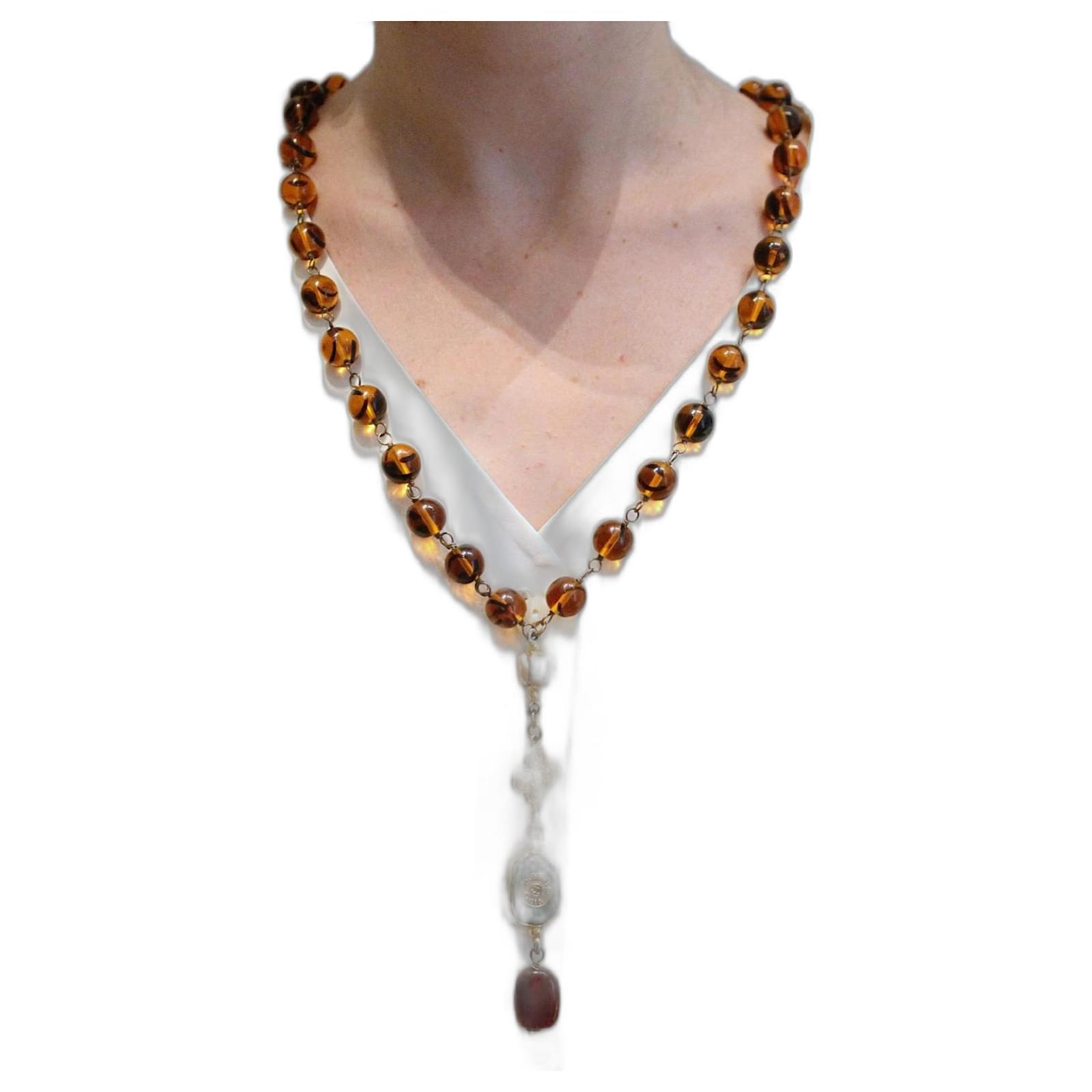 Chanel glass necklace made by Gripoix 1985 gold metal and pearls