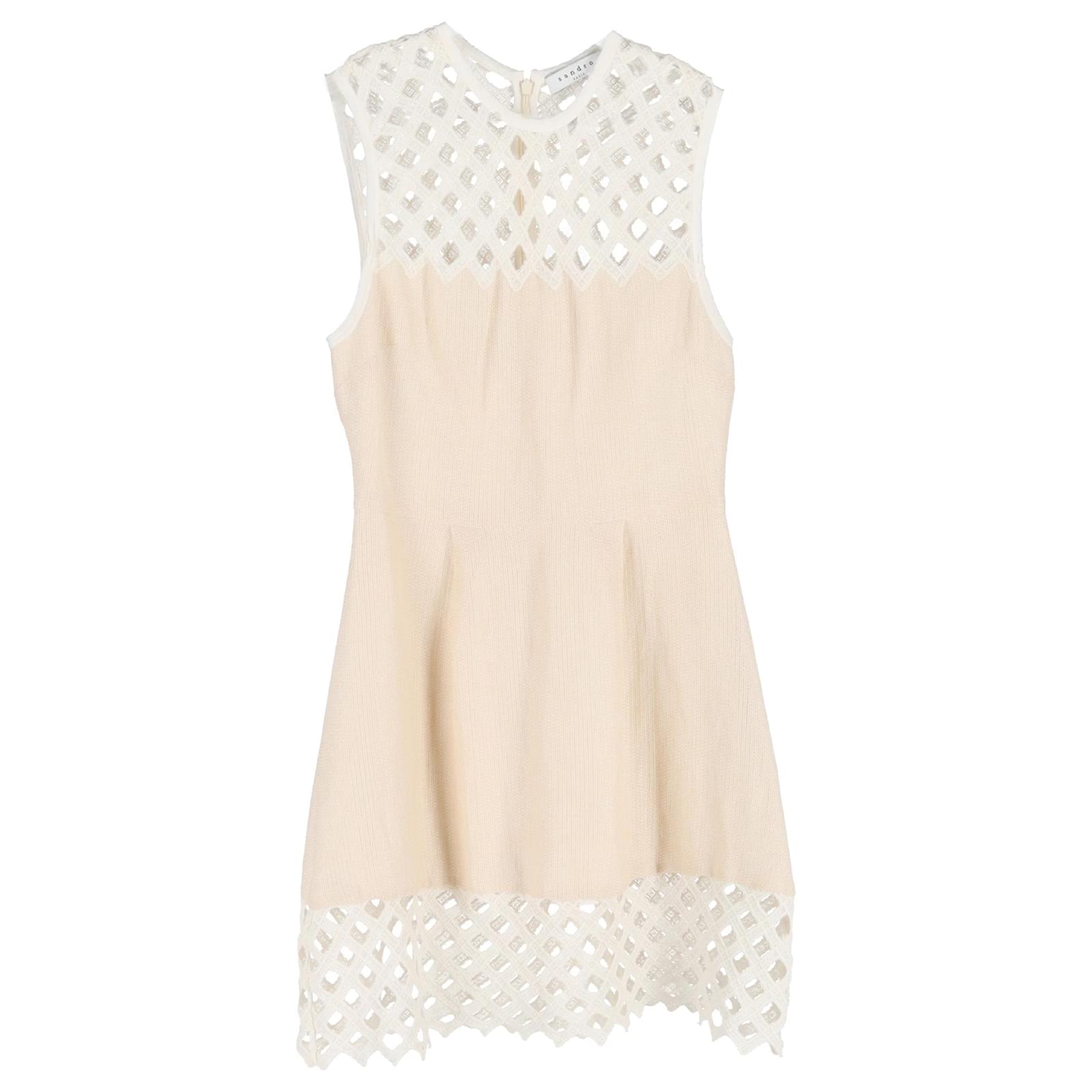 Sandro Rita Knitted Mini Dress in Cream Cotton White ref.2580920 - Joli  Closet