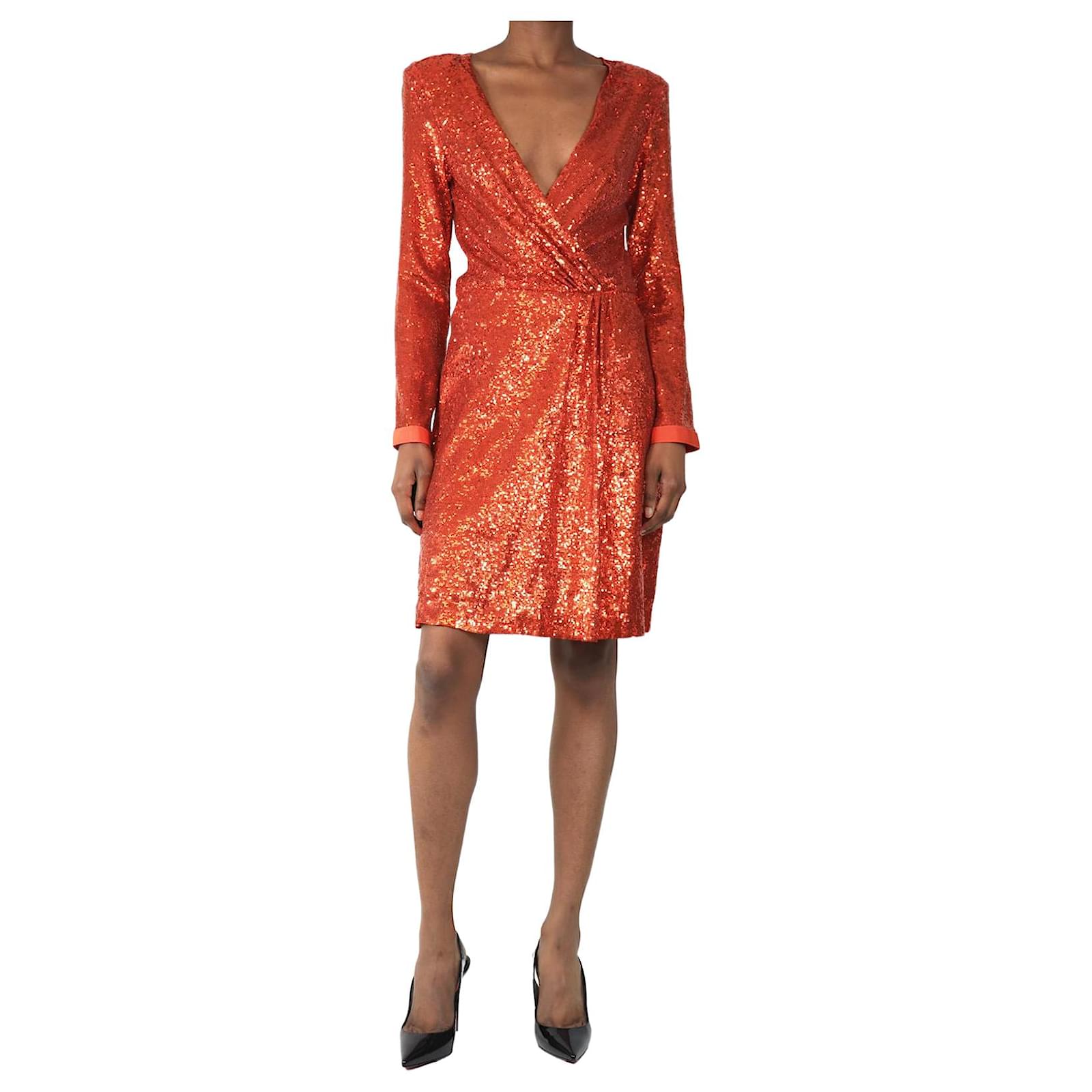 Jenny Packham Blood orange sequin midi dress - size UK 8 Silk ref.2583122 -  Joli Closet