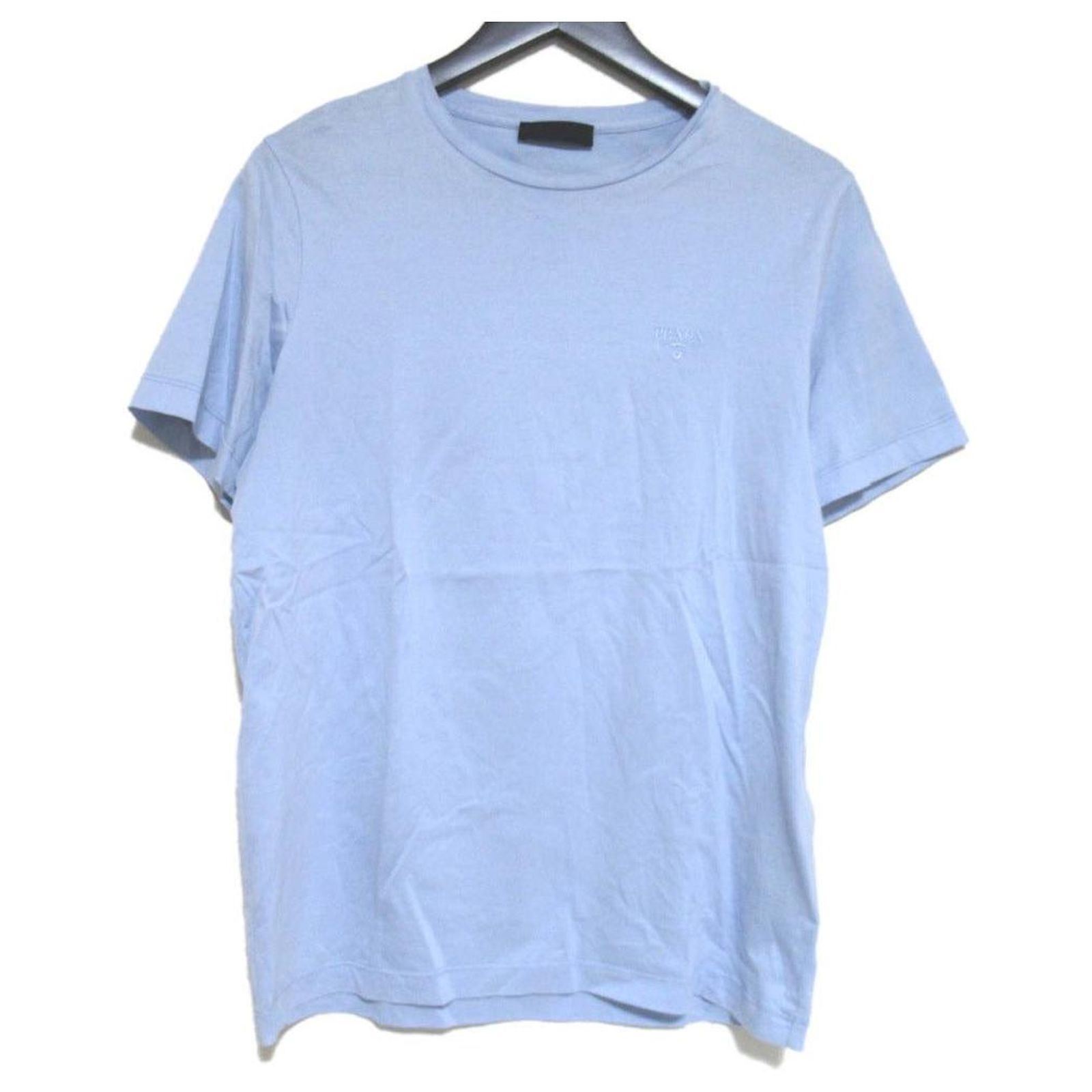 Prada Chest Logo Embroidered Cotton T-shirt Blue ref.2583207