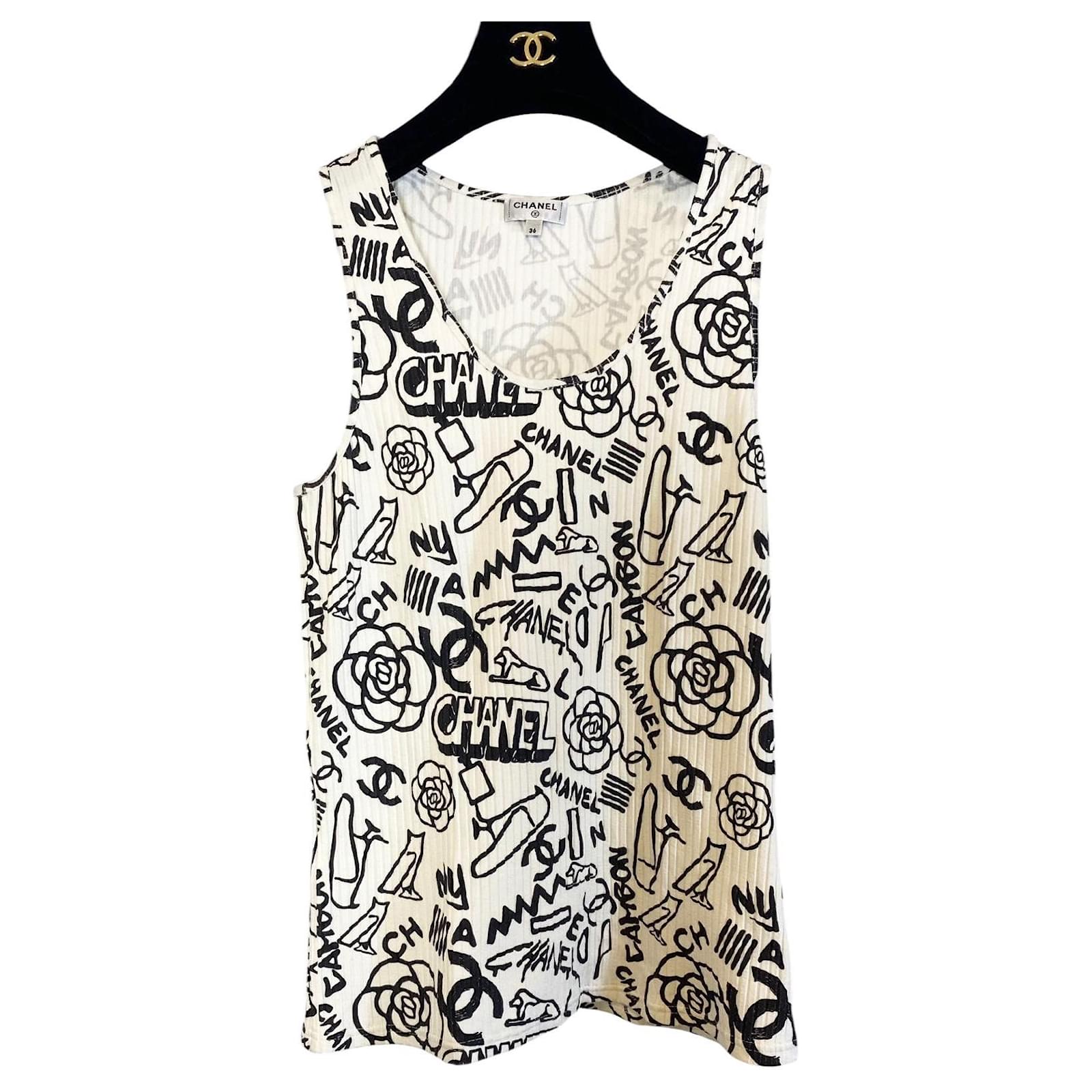 Chanel 19A Paris-New York Egypt Graffiti Tank Top Size FR 36 Black
