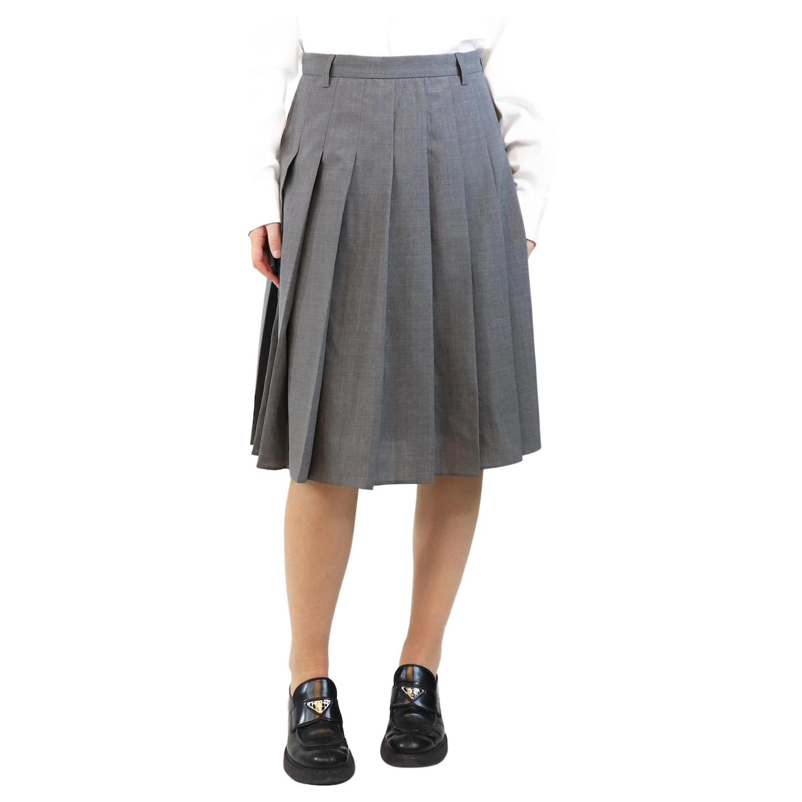 Prada Grey pleated wool midi skirt - size UK 10 ref.JC2583798