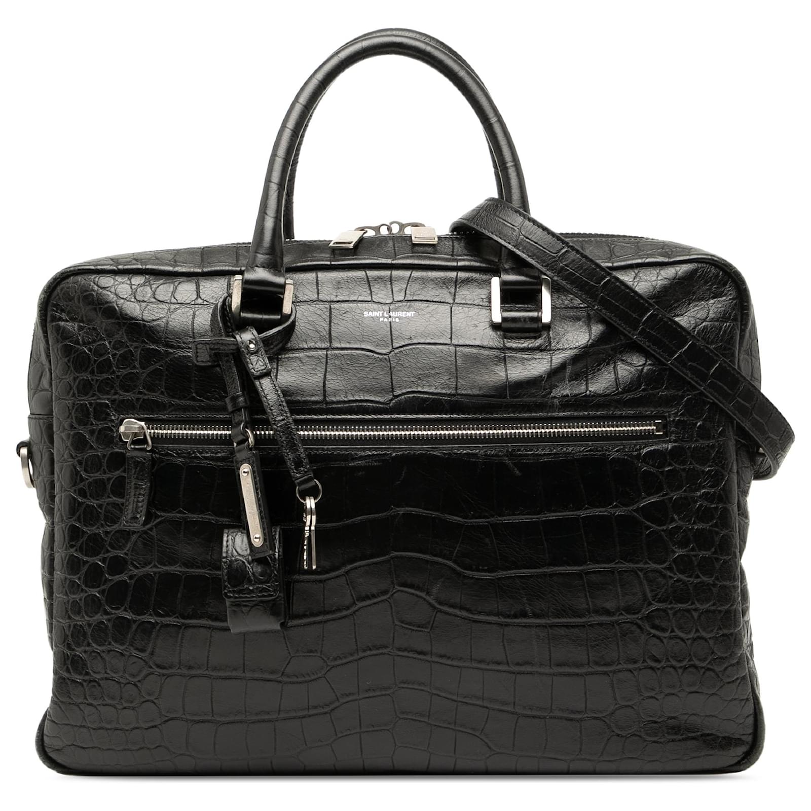 Sac de Jour en cuir noir embossé crocodile de Saint Laurent Veau
