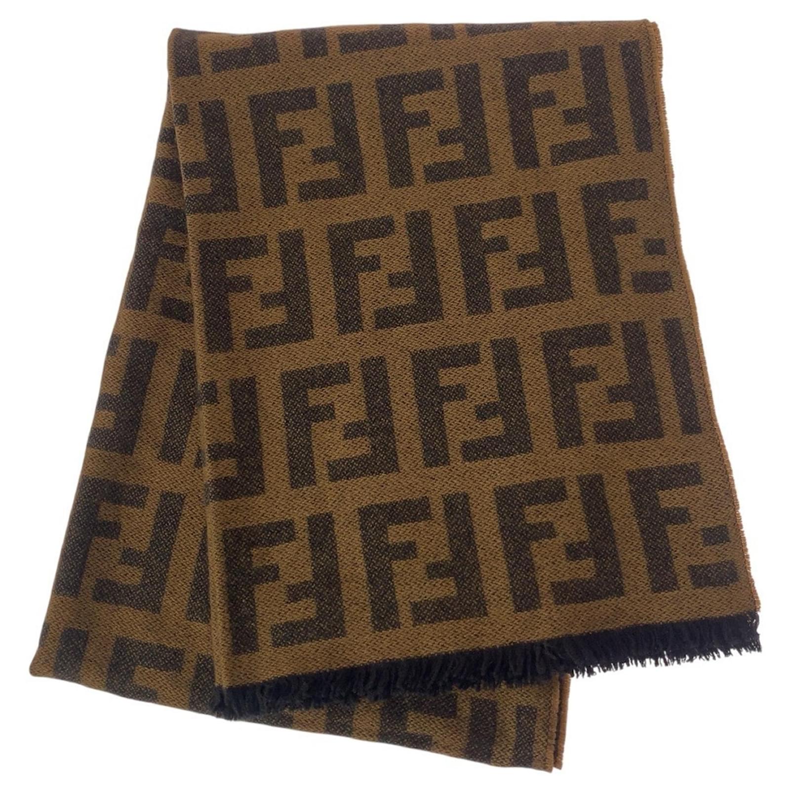 FENDI Zucca Brown Wool Stole Scarf for Women ref.JC2584214 (Sold