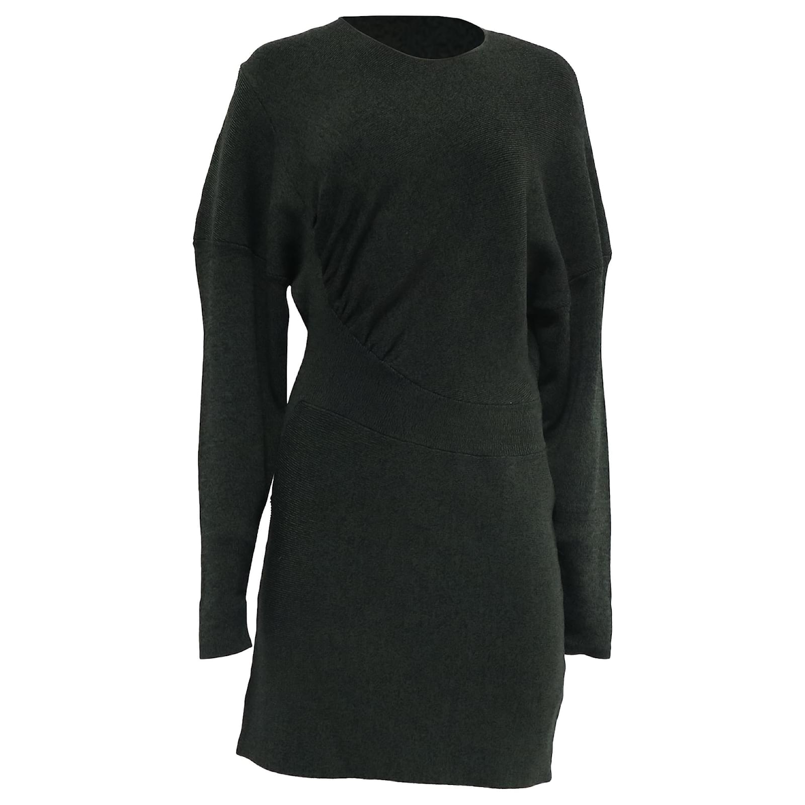 Ganni Ruched Ribbed-Knit Long Sleeve Mini Dress in Olive Rayon Green Olive  green Cellulose fibre ref.2585225 - Joli Closet