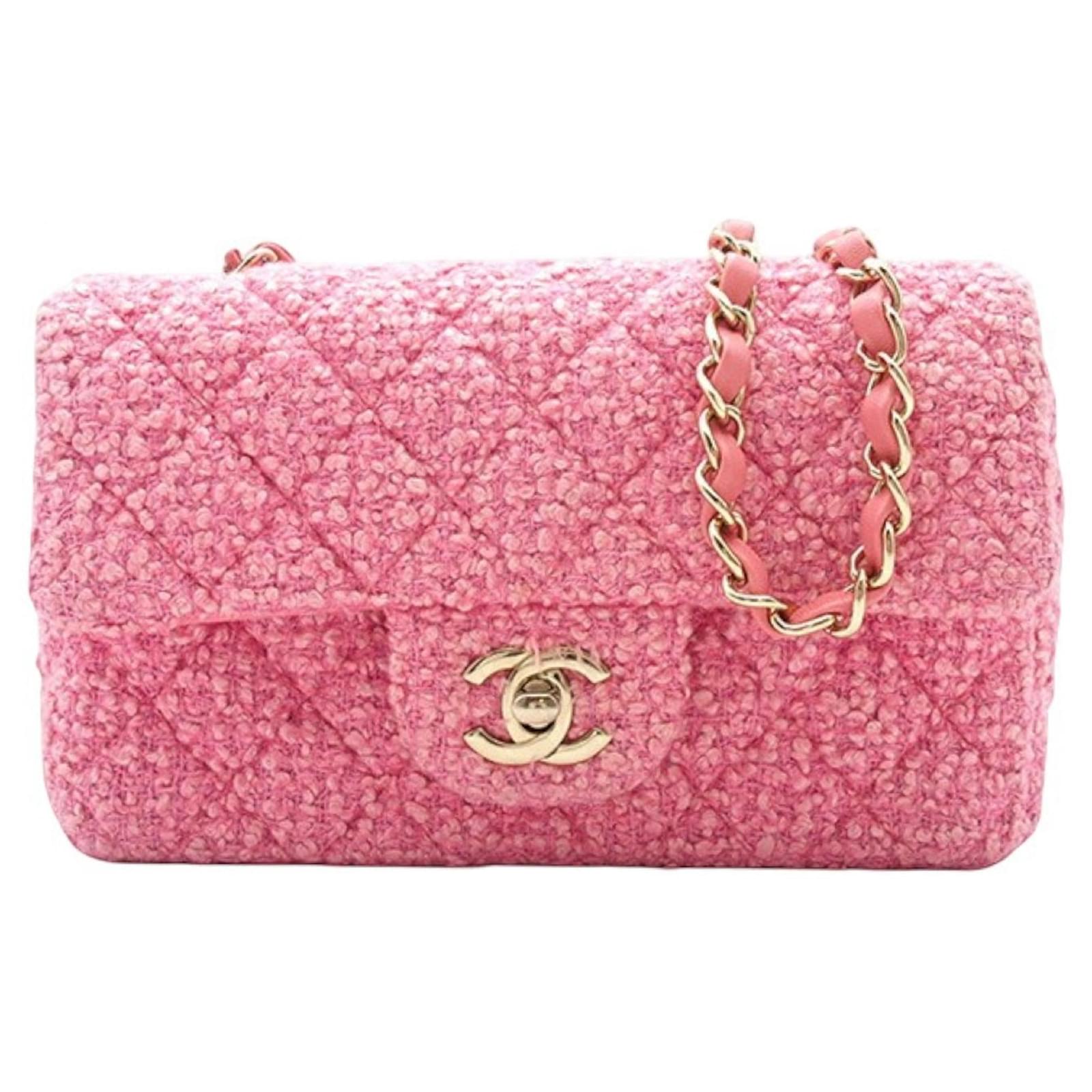 Chanel Pink Mini Rectangular Classic Tweed Single Flap Cloth ref