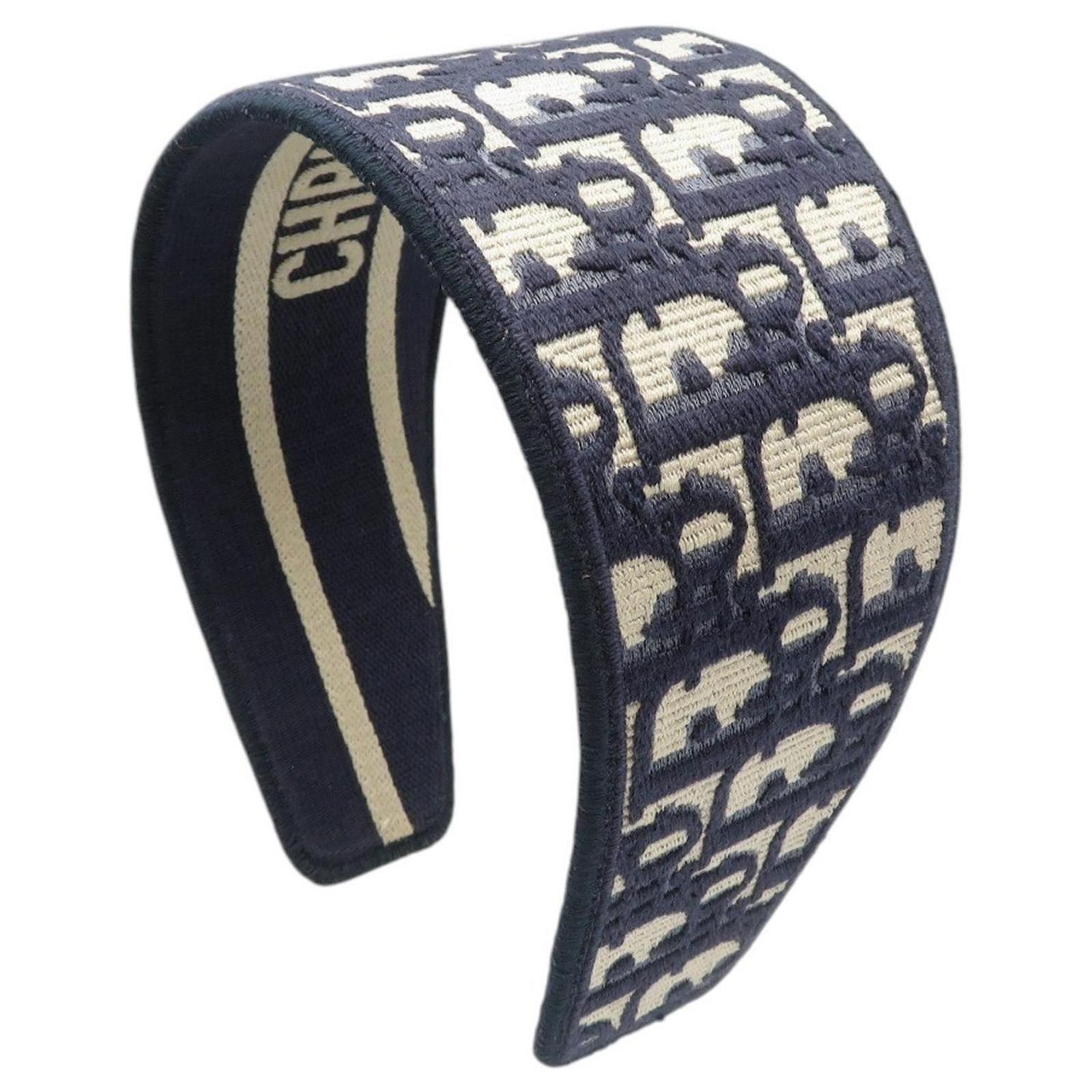 Christian Dior Oblique Headband Canvas Navy Navy blue Cloth ref