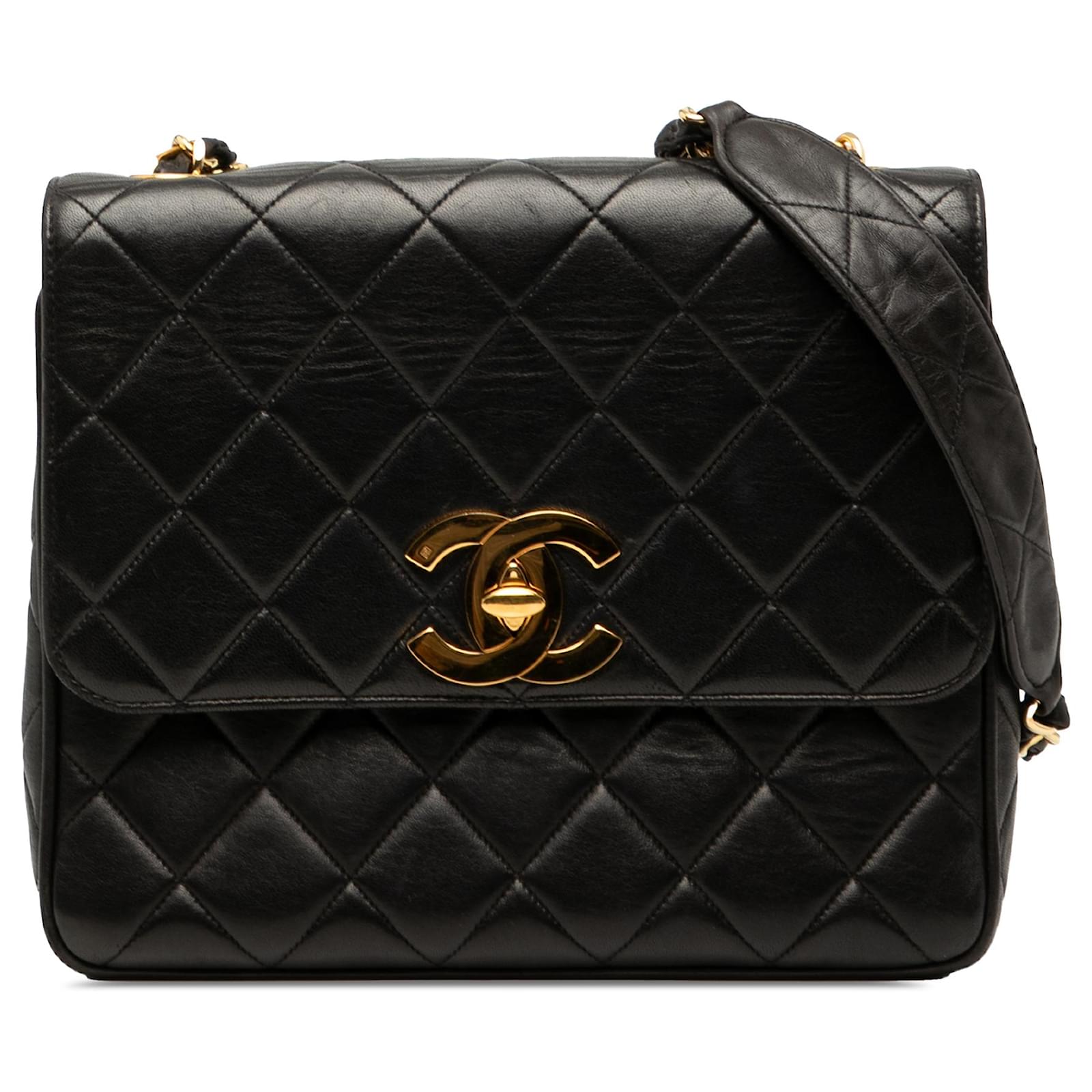 Chanel Black Quilted Lambskin XL Square Flap Leather ref.JC2591265