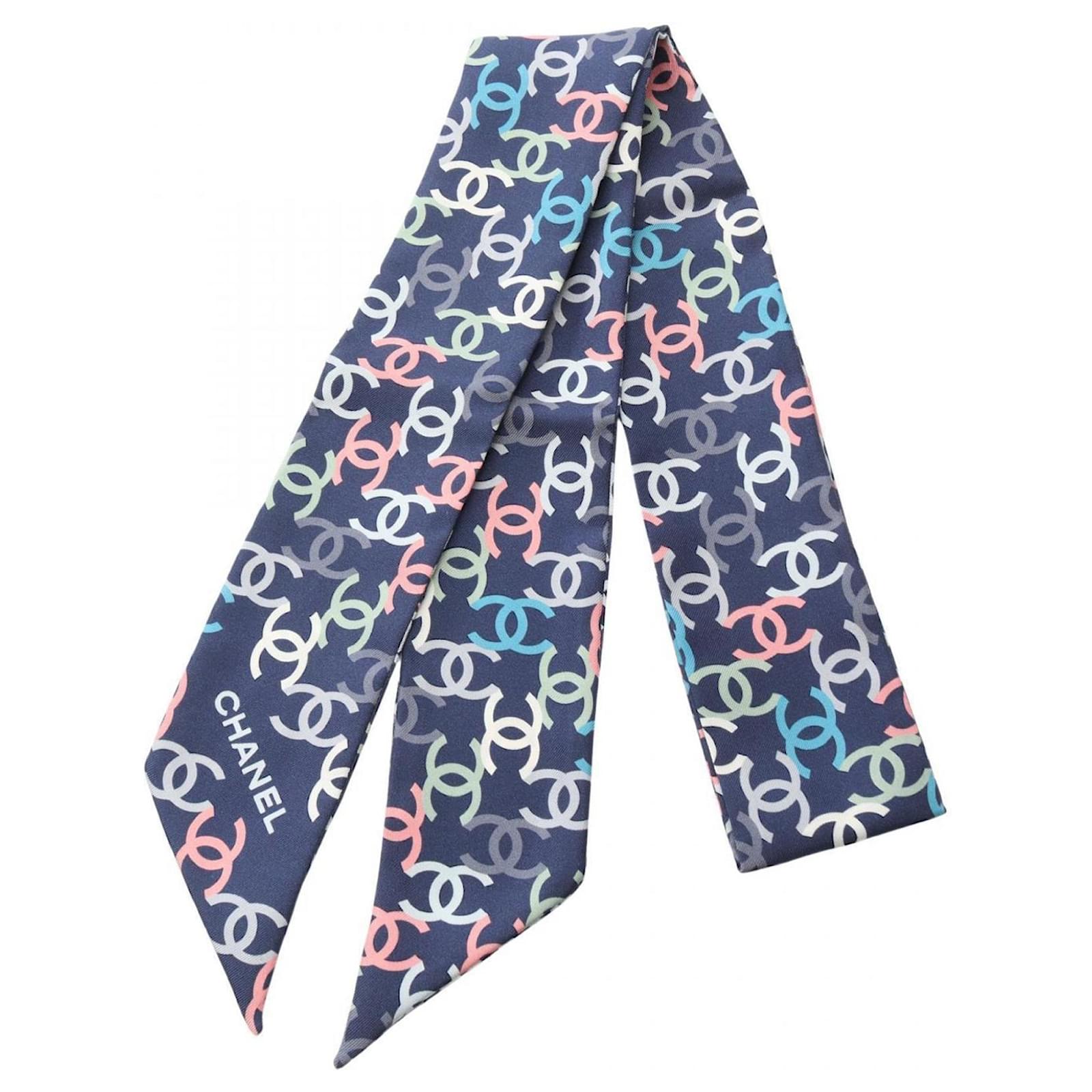 CHANEL Coco Mark Silk Scarf Multiple colors Navy blue ref.2592011