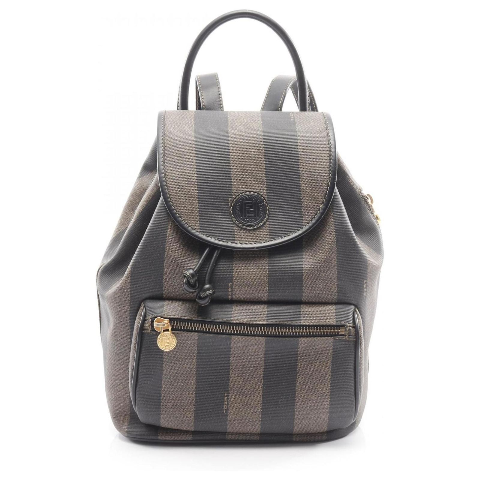 FENDI Pecan Canvas Backpack PVC Brown Black gold Auth 152942 Explore a Fendi Vintage Brown Zucca Print Canvas Backpack  main image 3