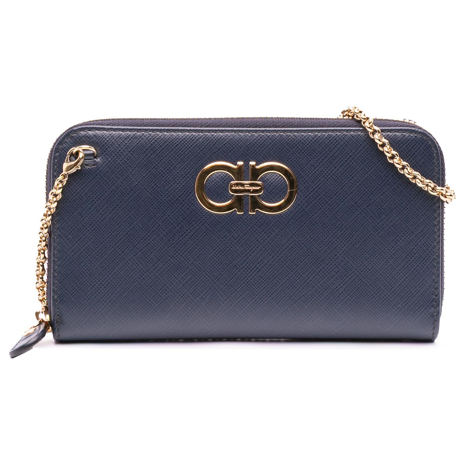 Salvatore Ferragamo Ferragamo Blue Leather Double Gancini Wallet 