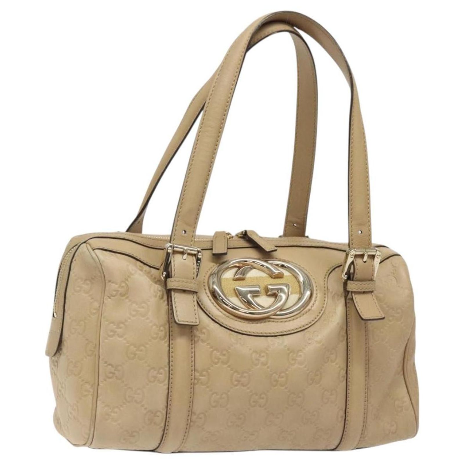 Gucci Vintage Interlocking G Shoulder Bag Leather Beige ref 