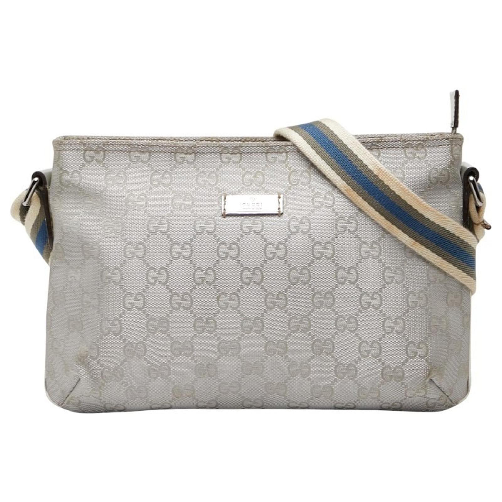 Gucci GG Canvas Sherry Line Crossbody Shoulder Bag Silvery Cloth
