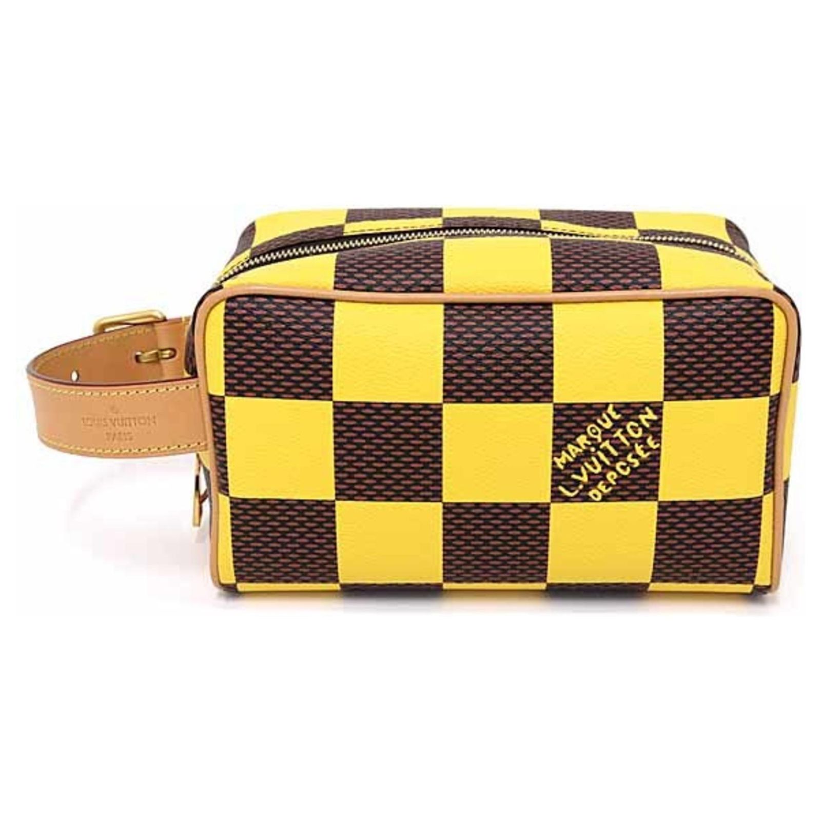 Louis Vuitton Locker Dopp Kit Damier Pop Handbag Brown Yellow