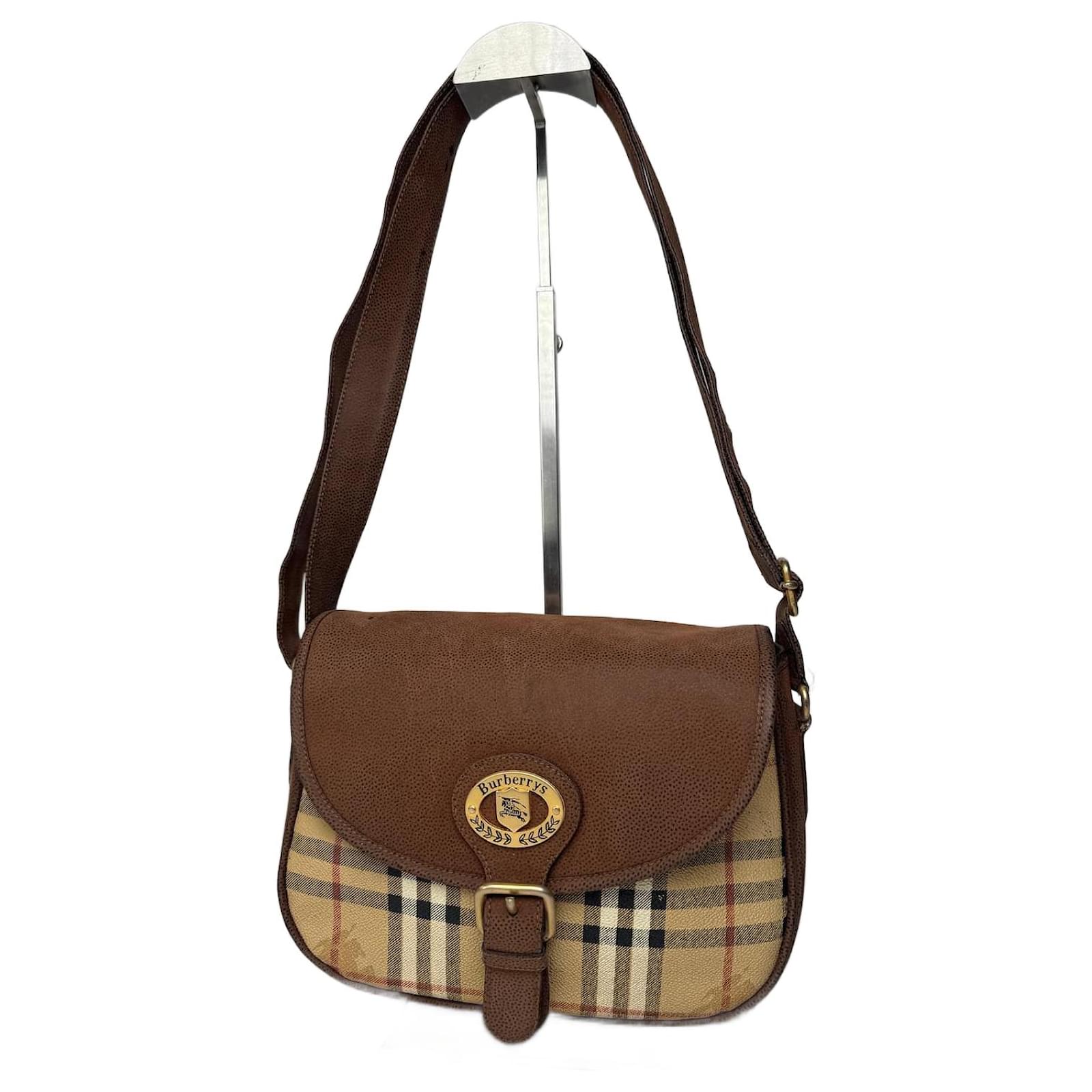 Vintage Burberry 2Way Nova Check Leather Bag Beige Brown ref