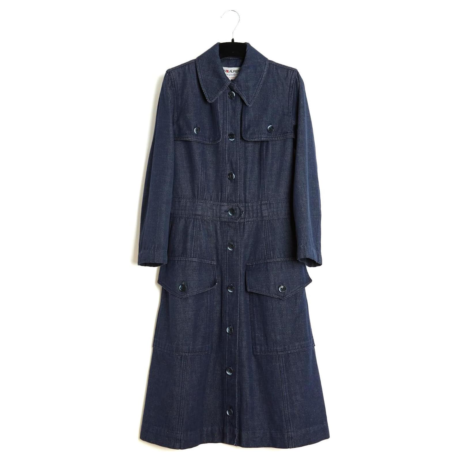 saint laurent denim dress Saint Laurent Sleeveless Denim Mini Dress in Pasadena Blue