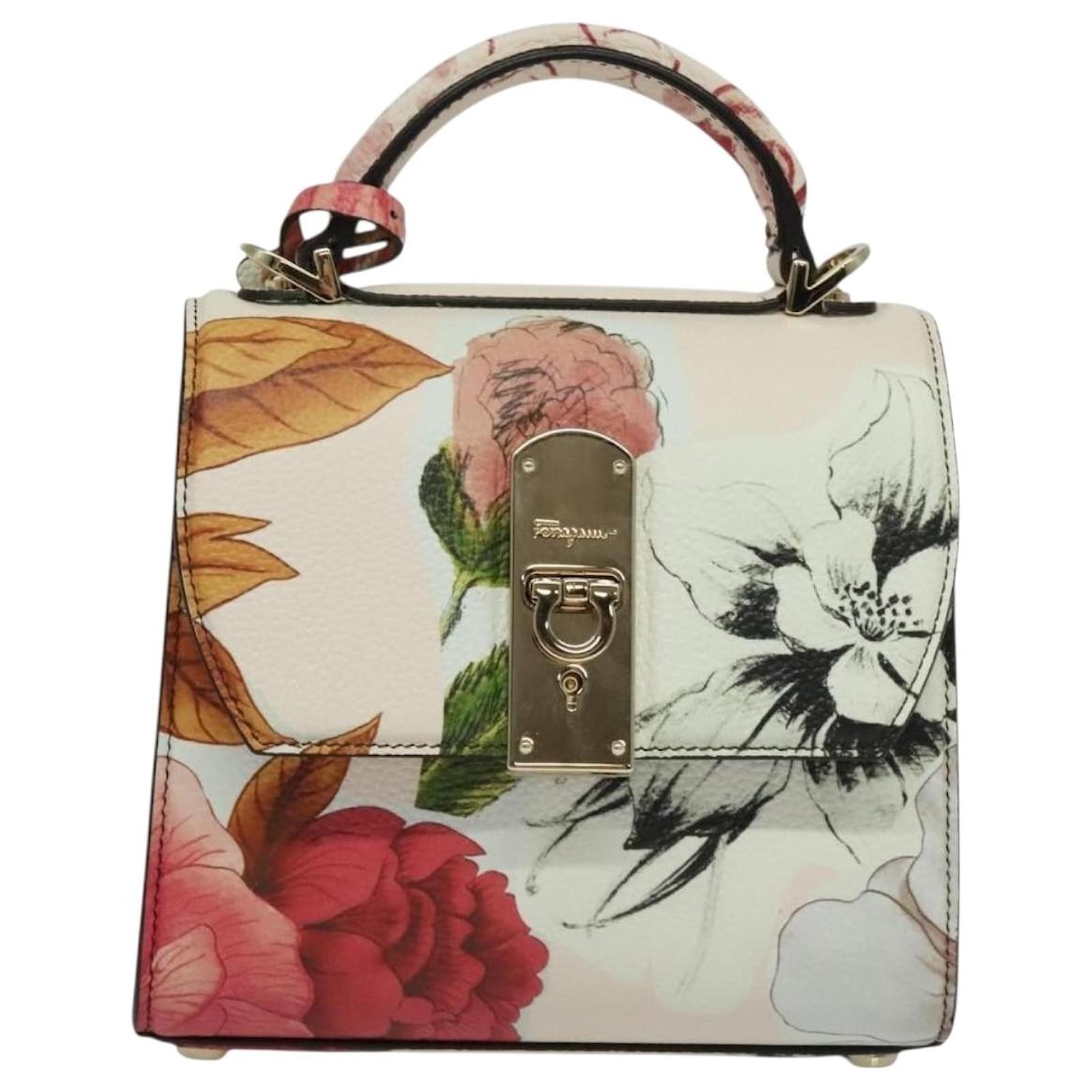 Salvatore Ferragamo Boxyz Top Handle Bag Printed Leather Small